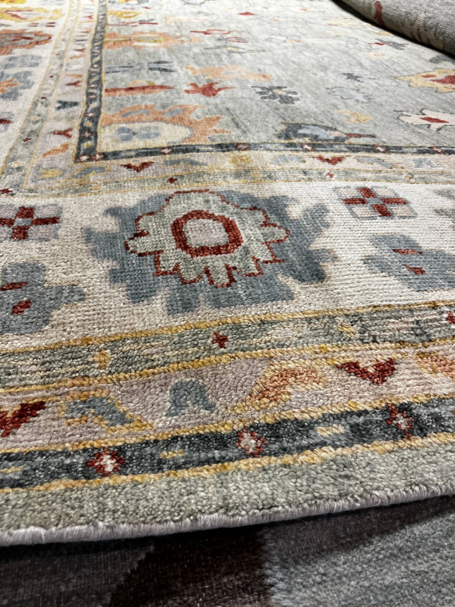 Mariya Aronova 11.9x15 Hand-Knotted Oushak Rug Light Green and Ivory | Banana Manor Rug Factory Outlet