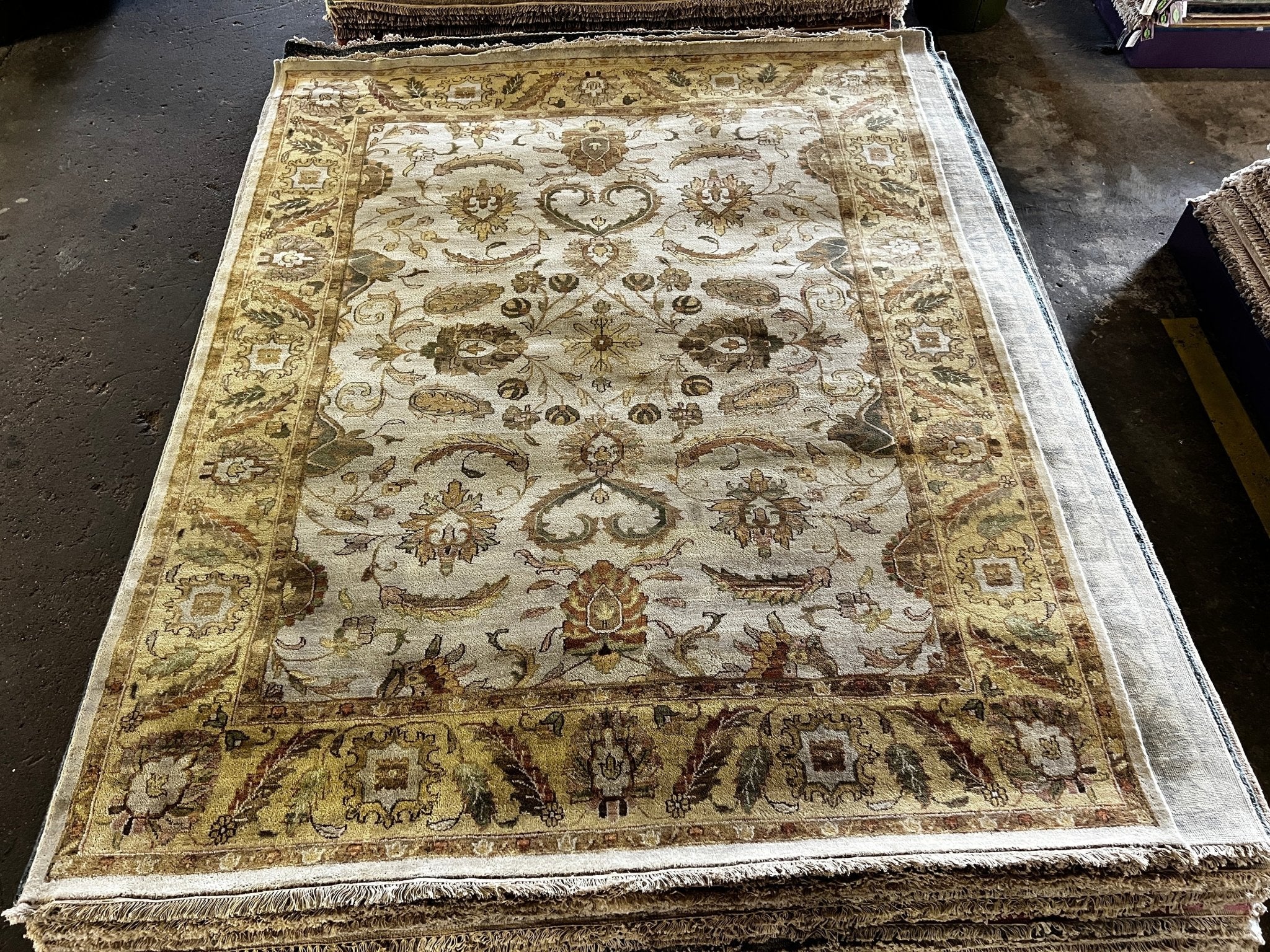 Marquis 7.9x9.6 Beige and Gold Hand-Knotted Kashan Rug | Banana Manor Rug Company