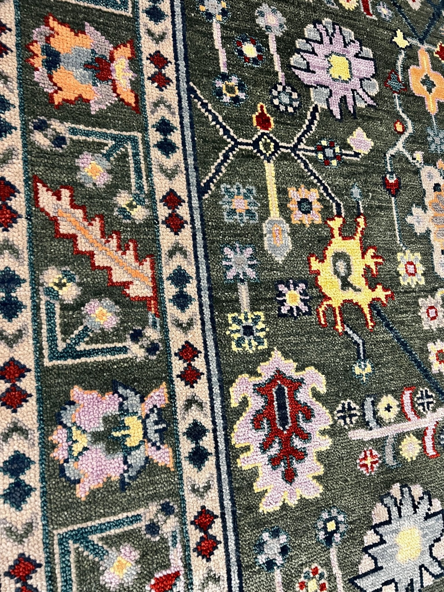 Marrina 5.3x7.3 Green & Multi-Color Hand-Knotted Oushak Rug | Banana Manor Rug Company