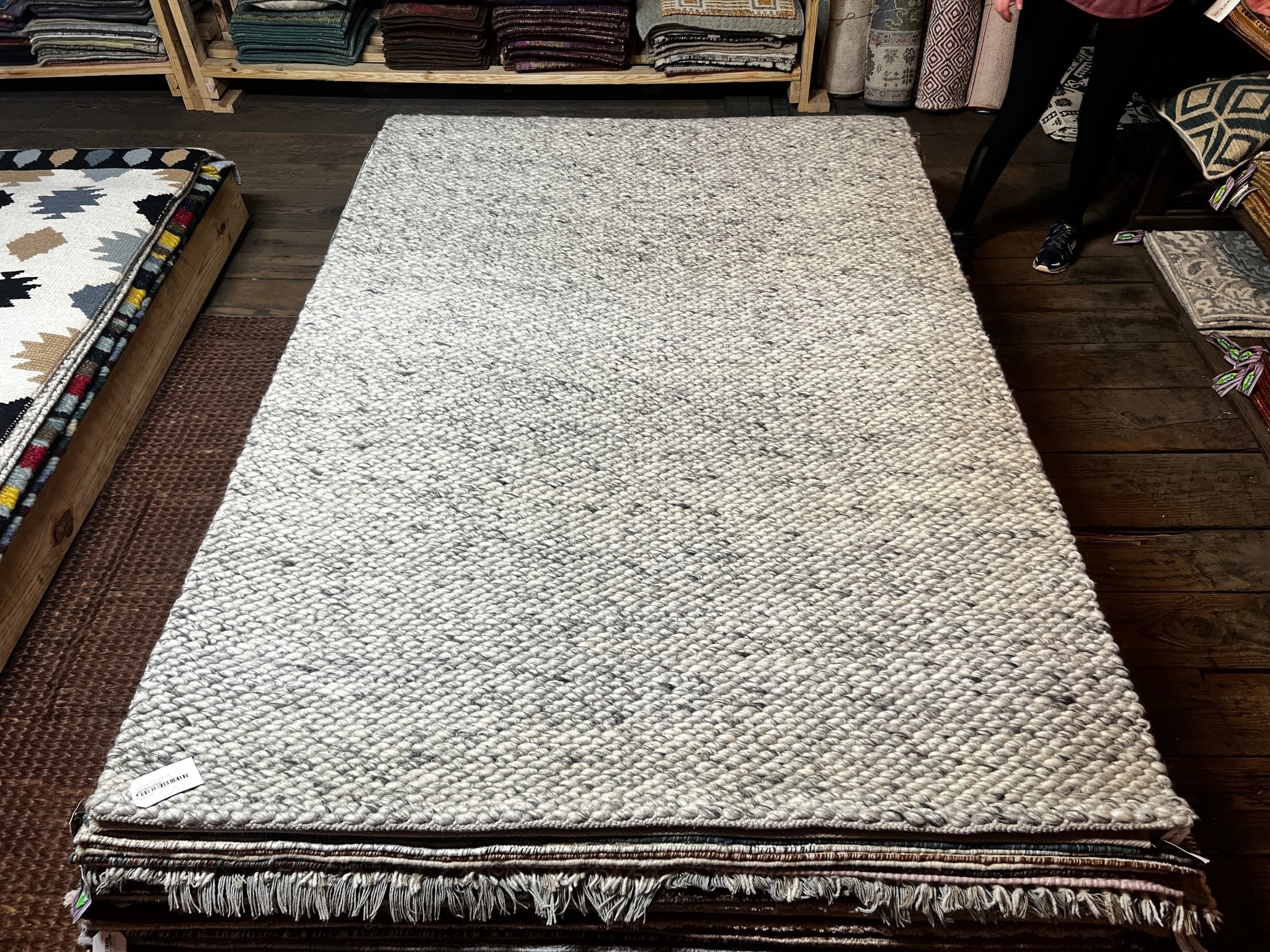 Marvelous Marvin Handwoven Grey & Ivory Durrie Rug 5x8 | Banana Manor Rug Company