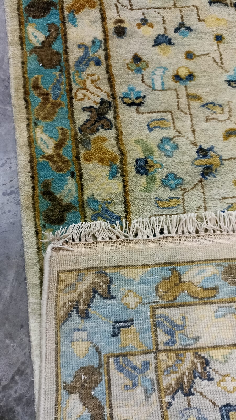 Mary 3x28 Beige and Blue Hand-knotted Oriental Runner | Banana Manor Rug Company