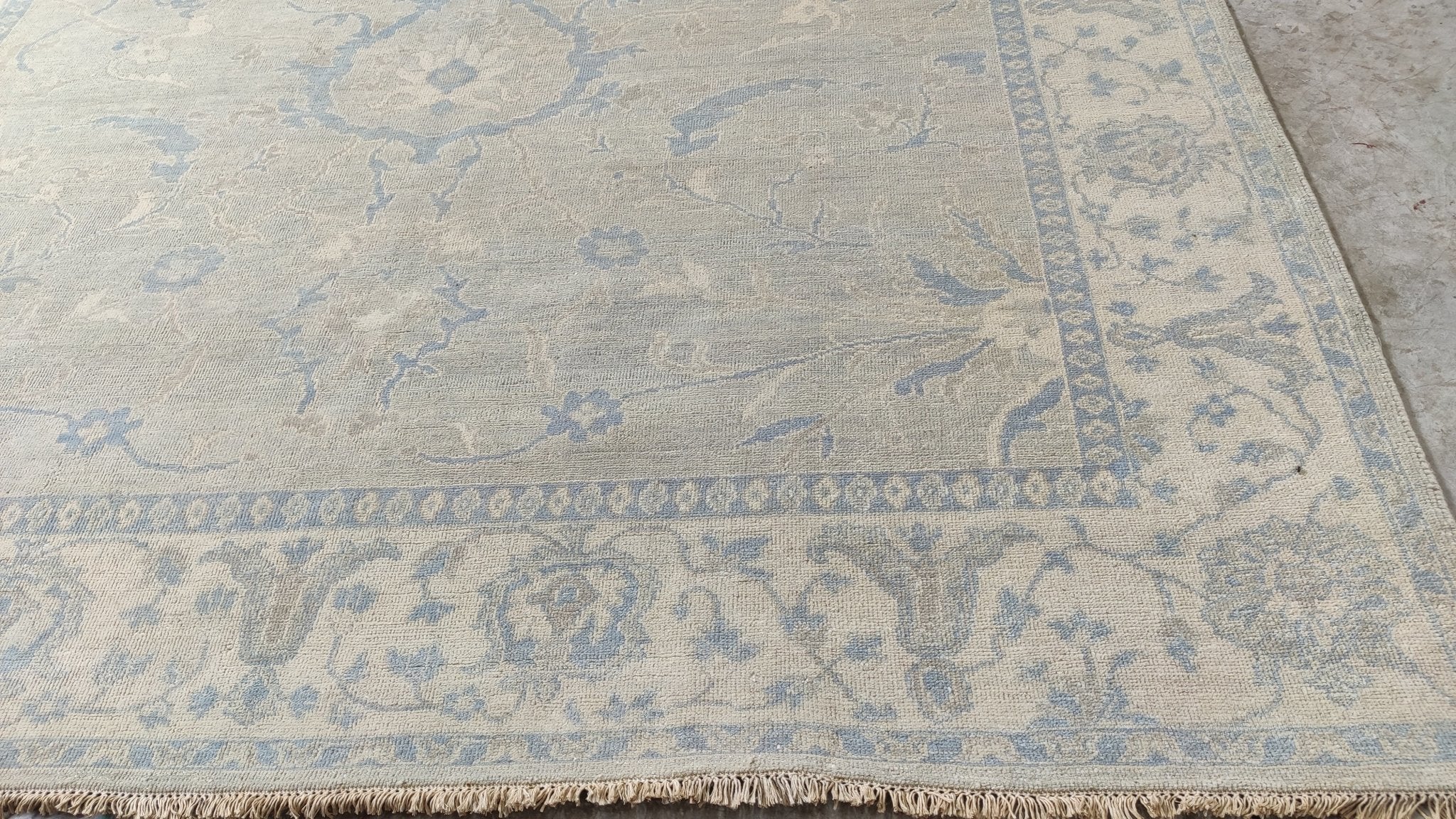 Mary Louise Weller 7.9x9.9 Beige and Ivory Hand-Knotted Oushak Rug | Banana Manor Rug Company