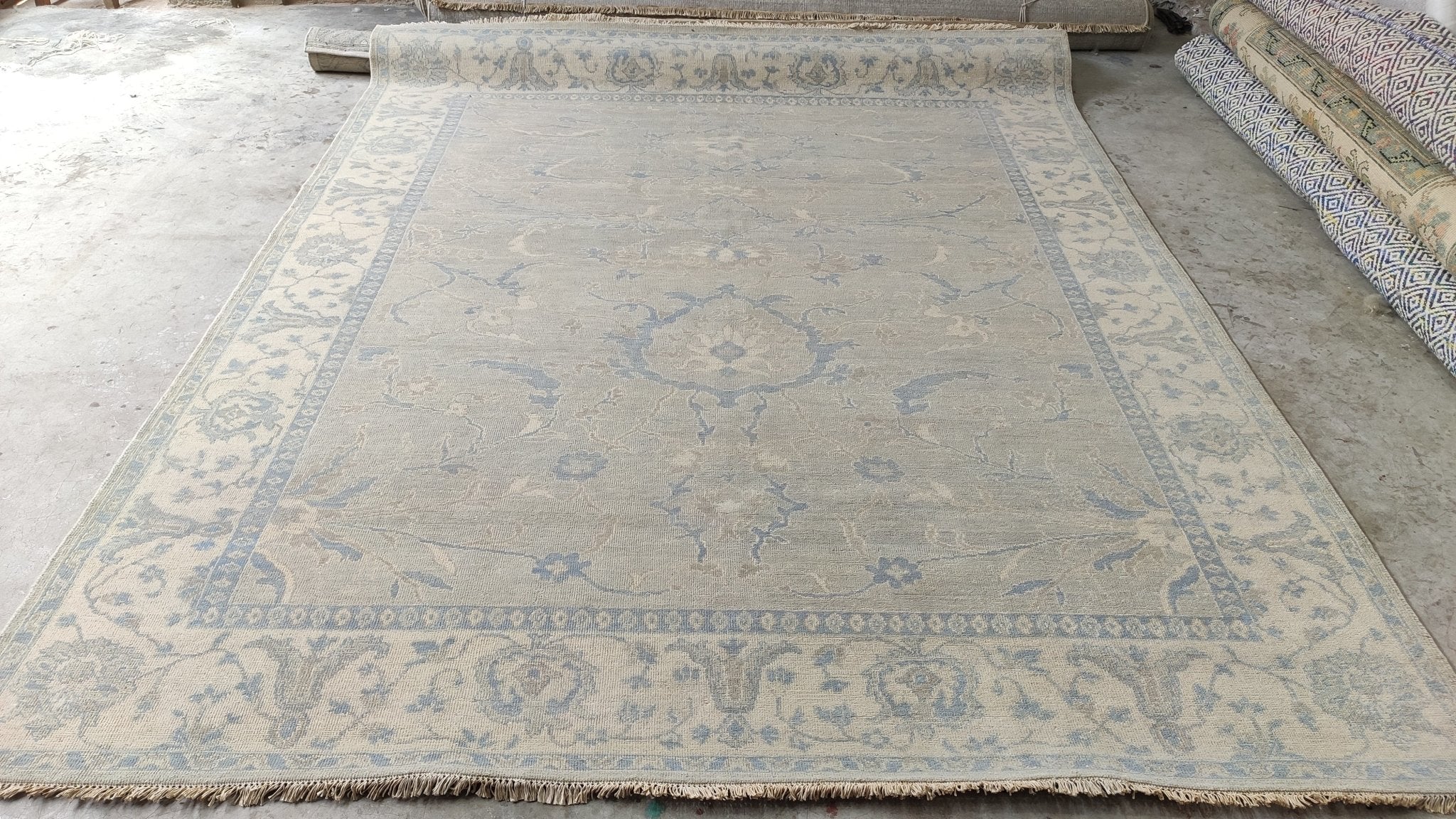 Mary Louise Weller 7.9x9.9 Beige and Ivory Hand-Knotted Oushak Rug | Banana Manor Rug Company