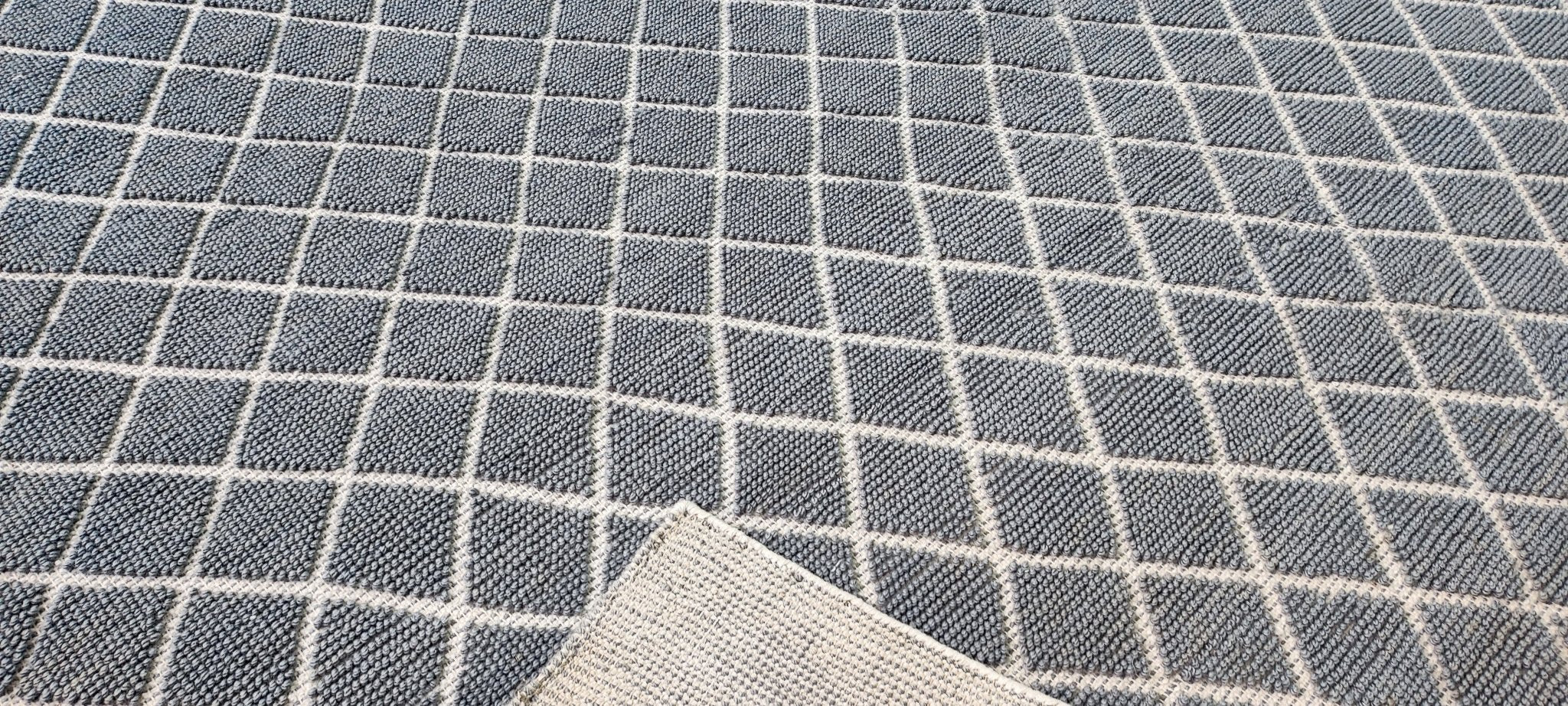 Mary Robinson Handwoven Wool Durrie Blue Grey Diamond (various sizes) | Banana Manor Rug Company