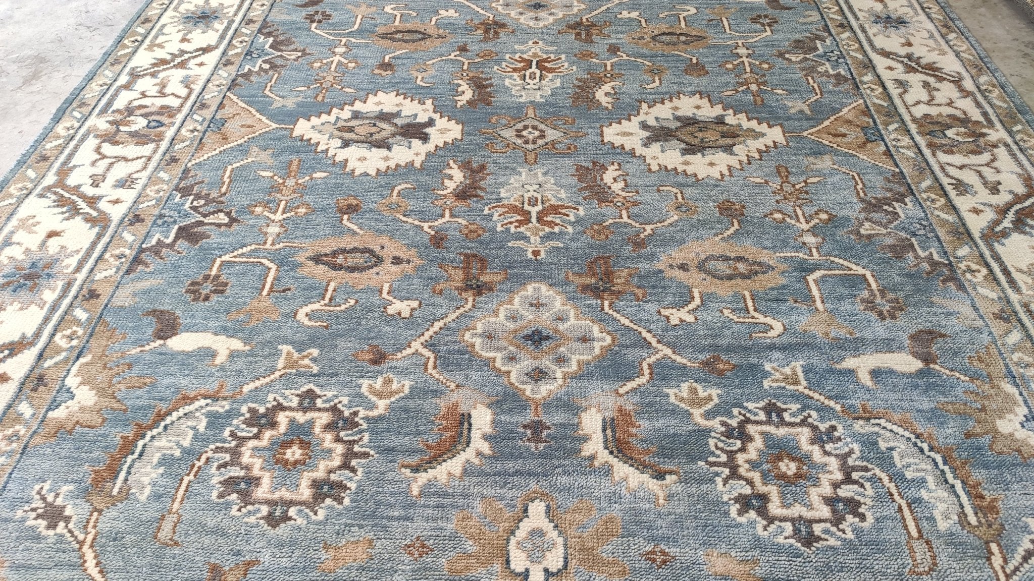 Maurepas 9x12 Blue and Ivory Hand-Knotted Oushak Rug | Banana Manor Rug Company