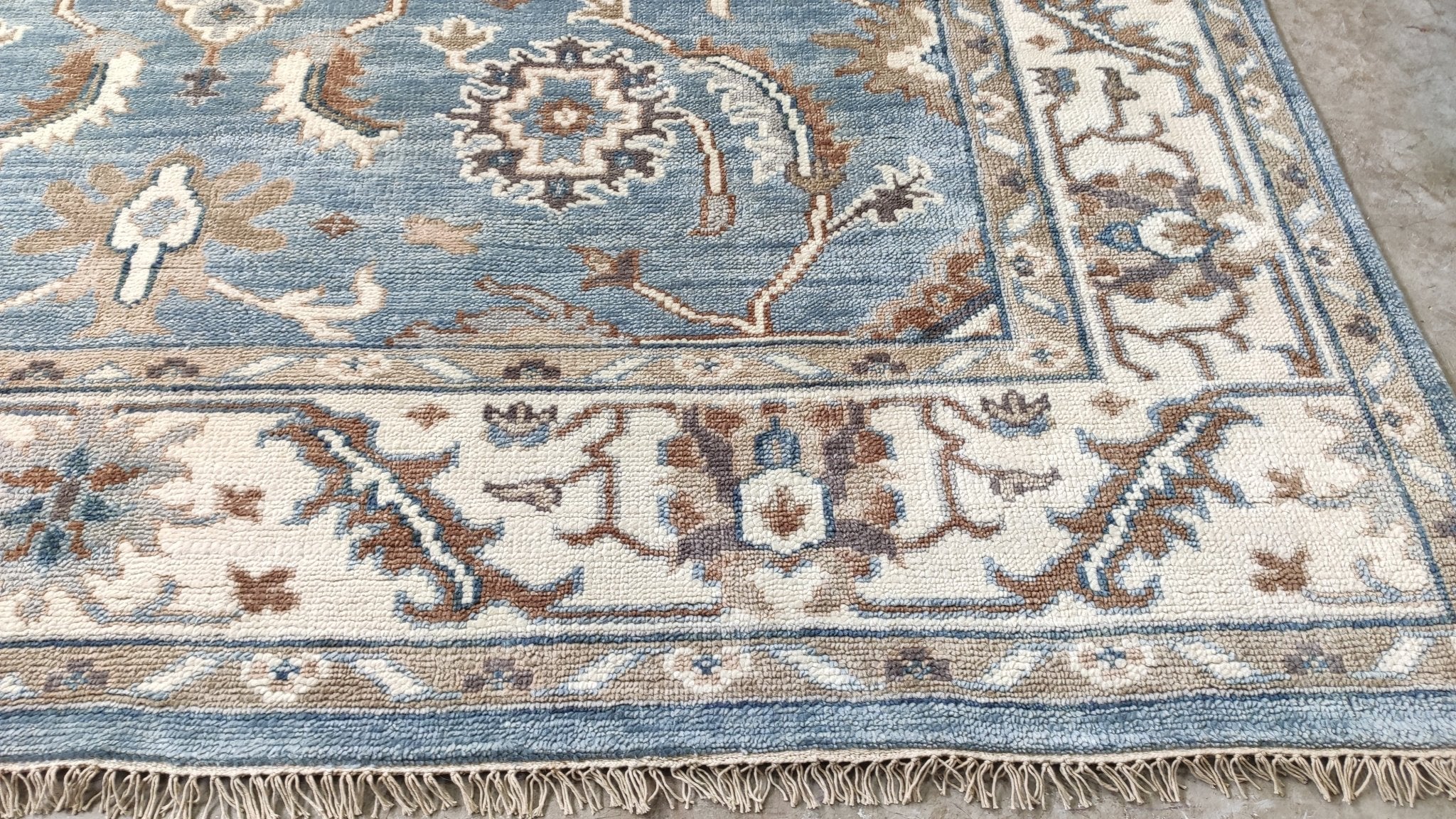 Maurepas 9x12 Blue and Ivory Hand-Knotted Oushak Rug | Banana Manor Rug Company