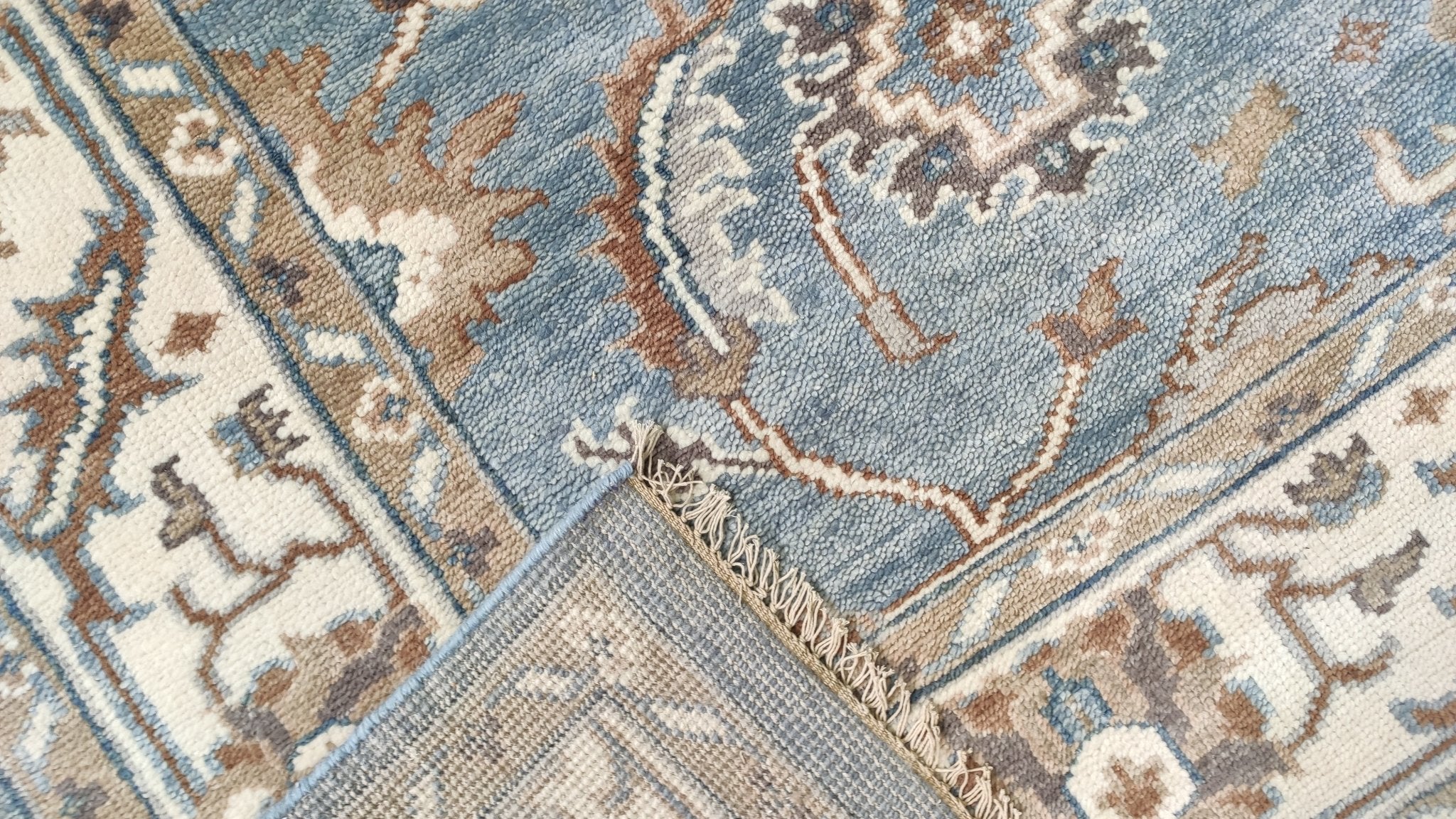 Maurepas 9x12 Blue and Ivory Hand-Knotted Oushak Rug | Banana Manor Rug Company