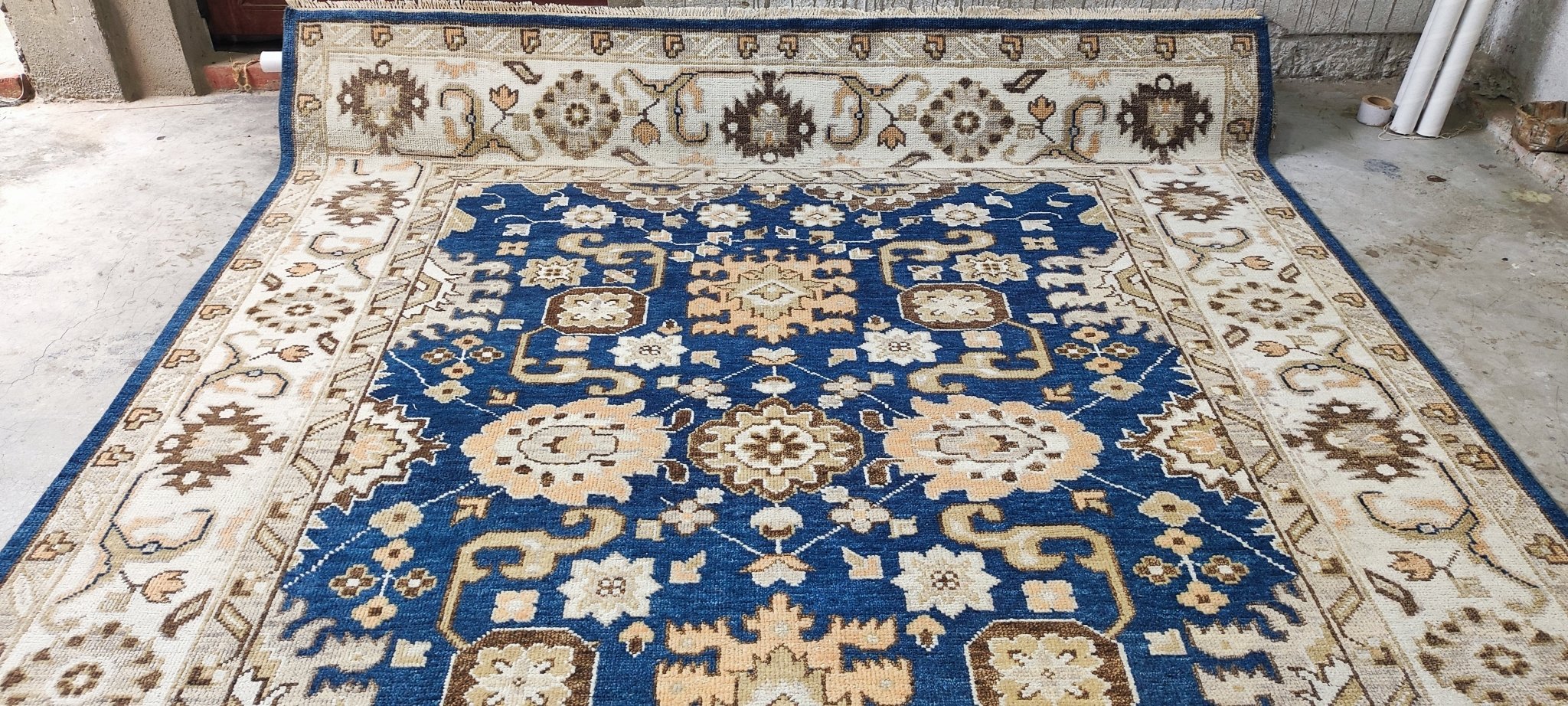 Maybelle 8x10 Hand Knotted Blue & Beige Serapi | Banana Manor Rug Factory Outlet