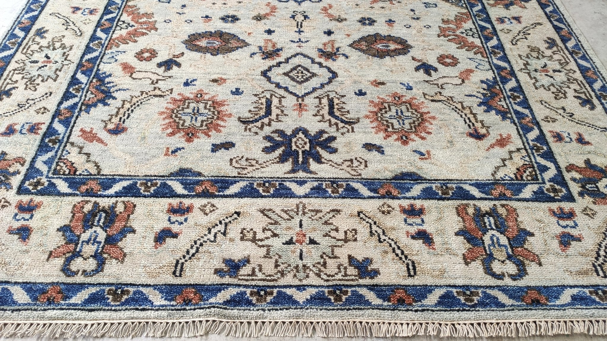 Mazant 8x10 Tan and Grey Hand-Knotted Oushak Rug | Banana Manor Rug Company