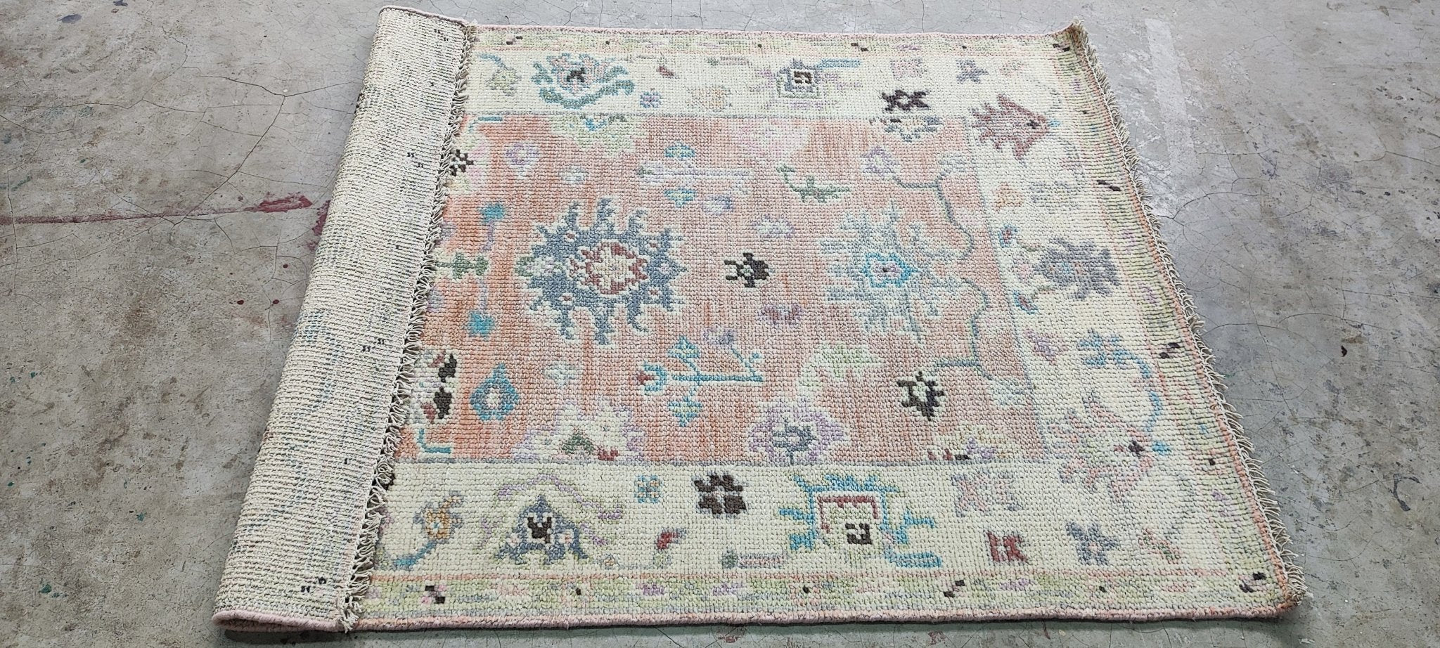 Meg Lavalette Pink and Ivory Hand-Knotted Oushak Rug 3.9x5 | Banana Manor Rug Company