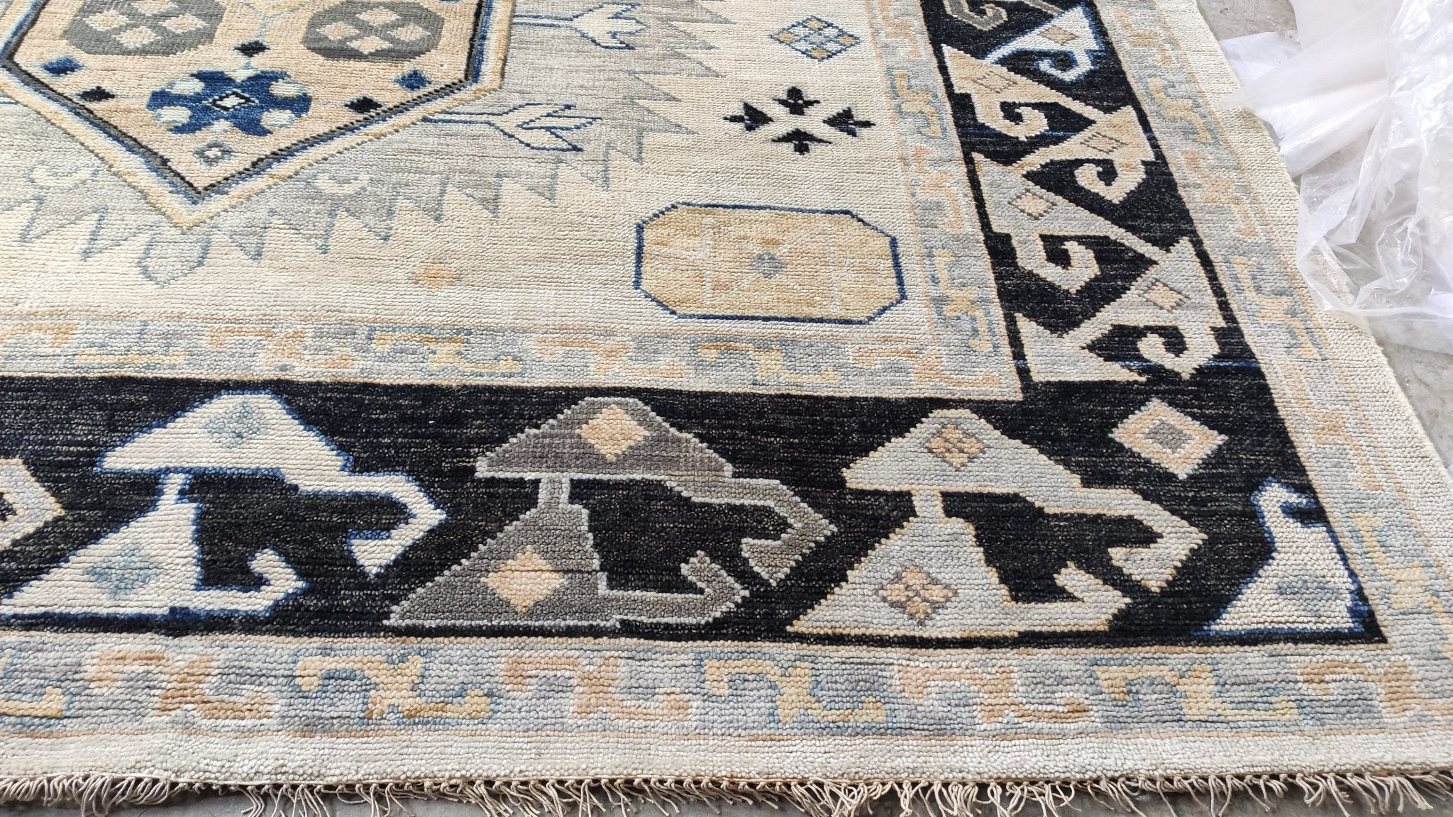 Megara 10x14 Ivory and Black Hand-Knotted Oushak Rug | Banana Manor Rug Company