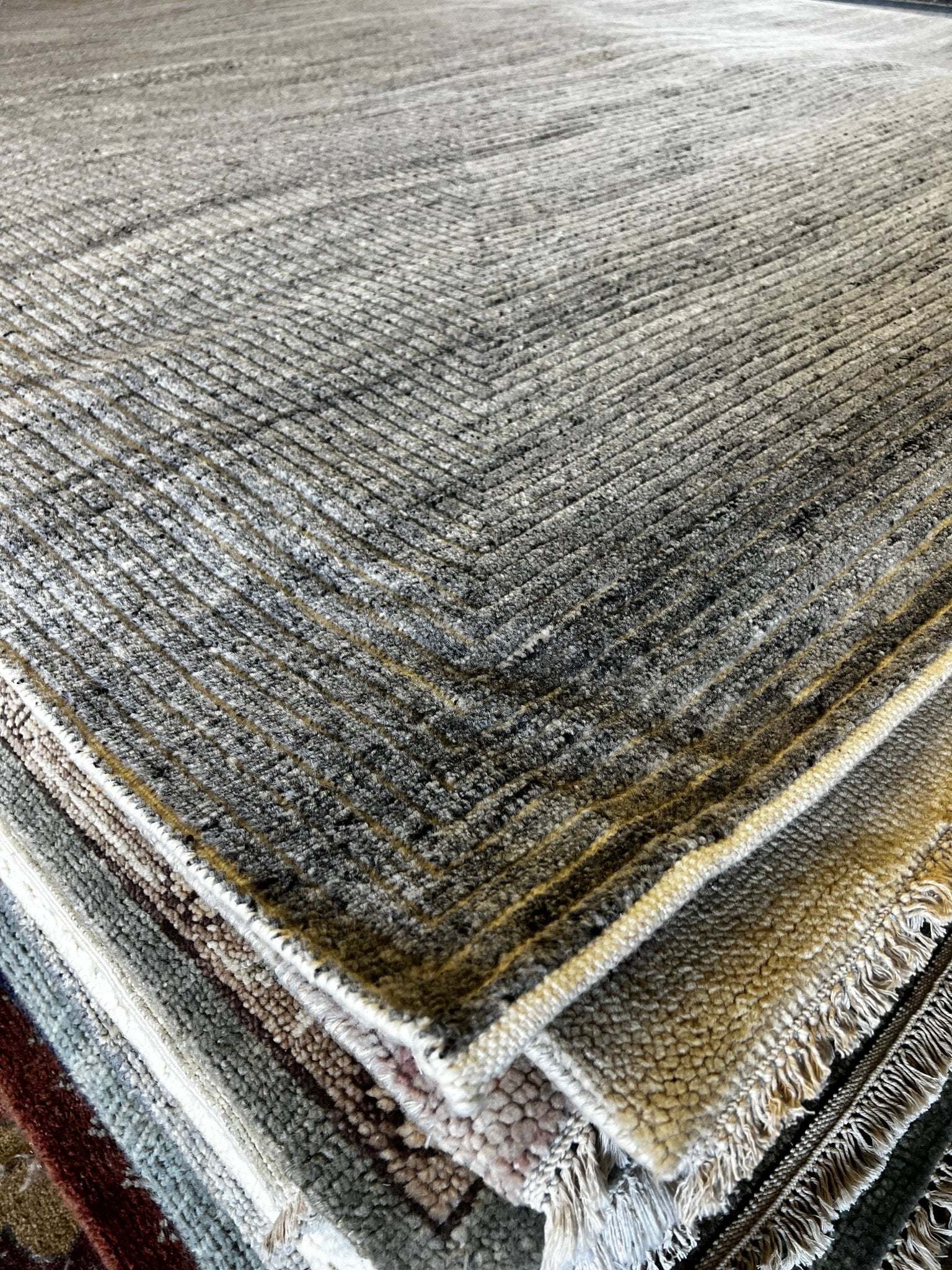 Mel Ferrer 10x13.9 Hand-Knotted Grey & Ivory Modern | Banana Manor Rug Factory Outlet
