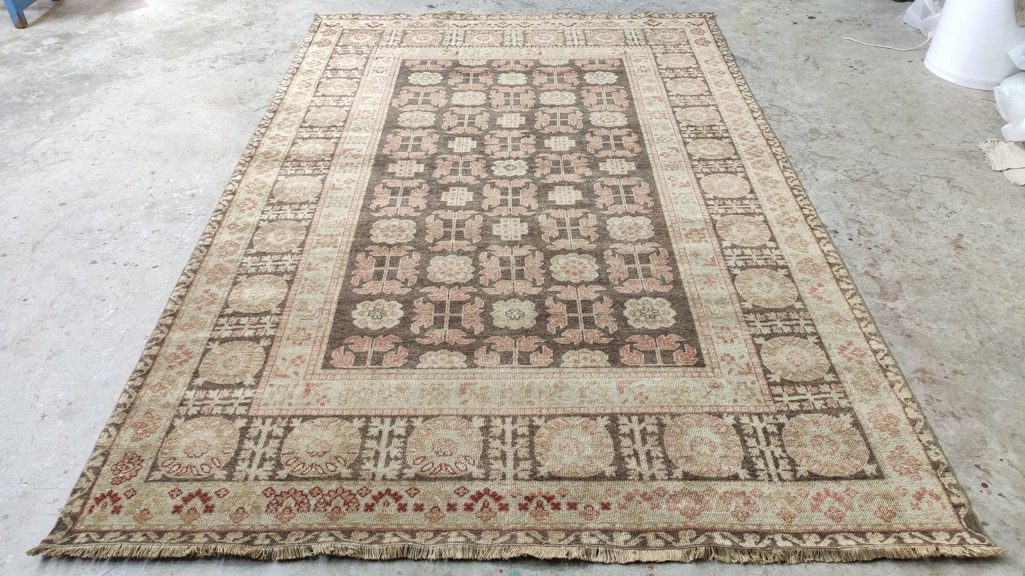 Melanie 6x9 Brown and Beige Hand-Knotted Oushak Rug | Banana Manor Rug Company
