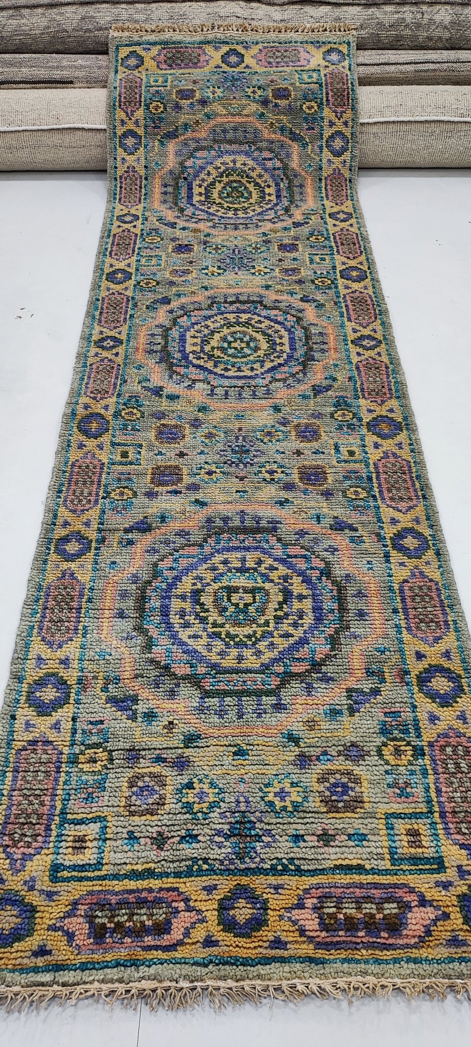 Melissa Warburton 2.6x8 Hand-Knotted Grey & Blue Oushak Runner | Banana Manor Rug Factory Outlet