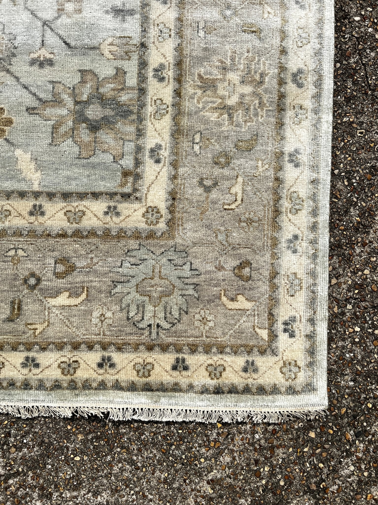 Melrose 11.9x15 Aqua and Grey Hand-Knotted Oushak Rug | Banana Manor Rug Company