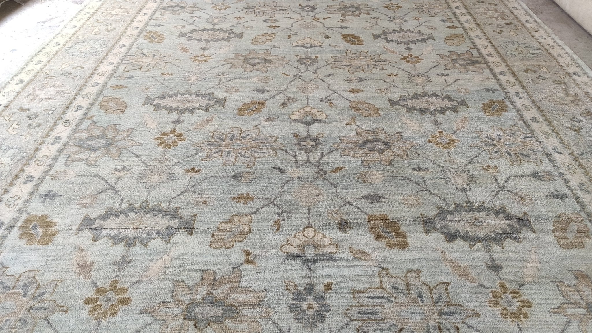 Melrose 11.9x15 Aqua and Grey Hand-Knotted Oushak Rug | Banana Manor Rug Company