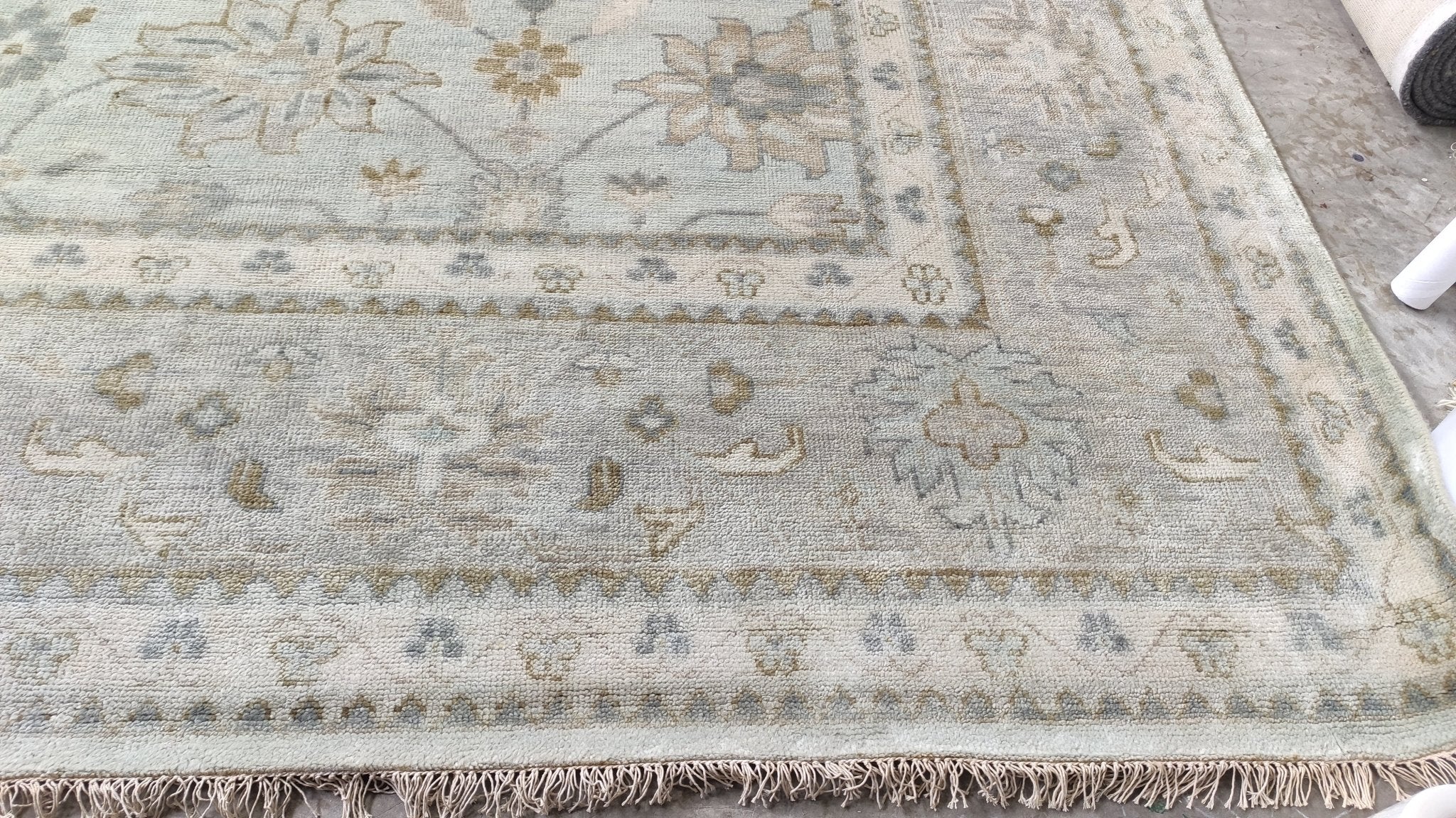 Melrose 11.9x15 Aqua and Grey Hand-Knotted Oushak Rug | Banana Manor Rug Company