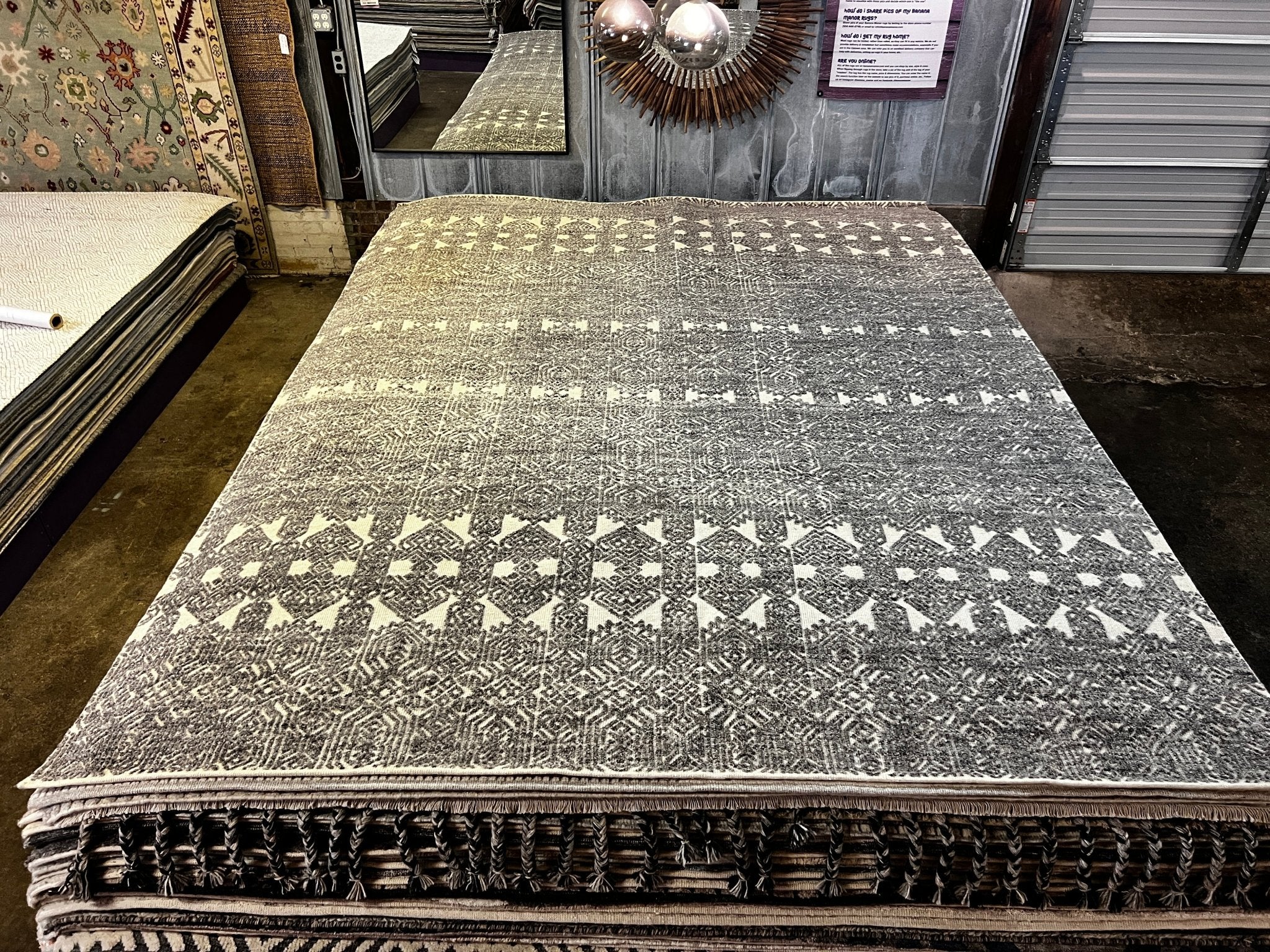 Michael 9.3x12 Hand-Knotted Ivory & Grey High Low | Banana Manor Rug Factory Outlet