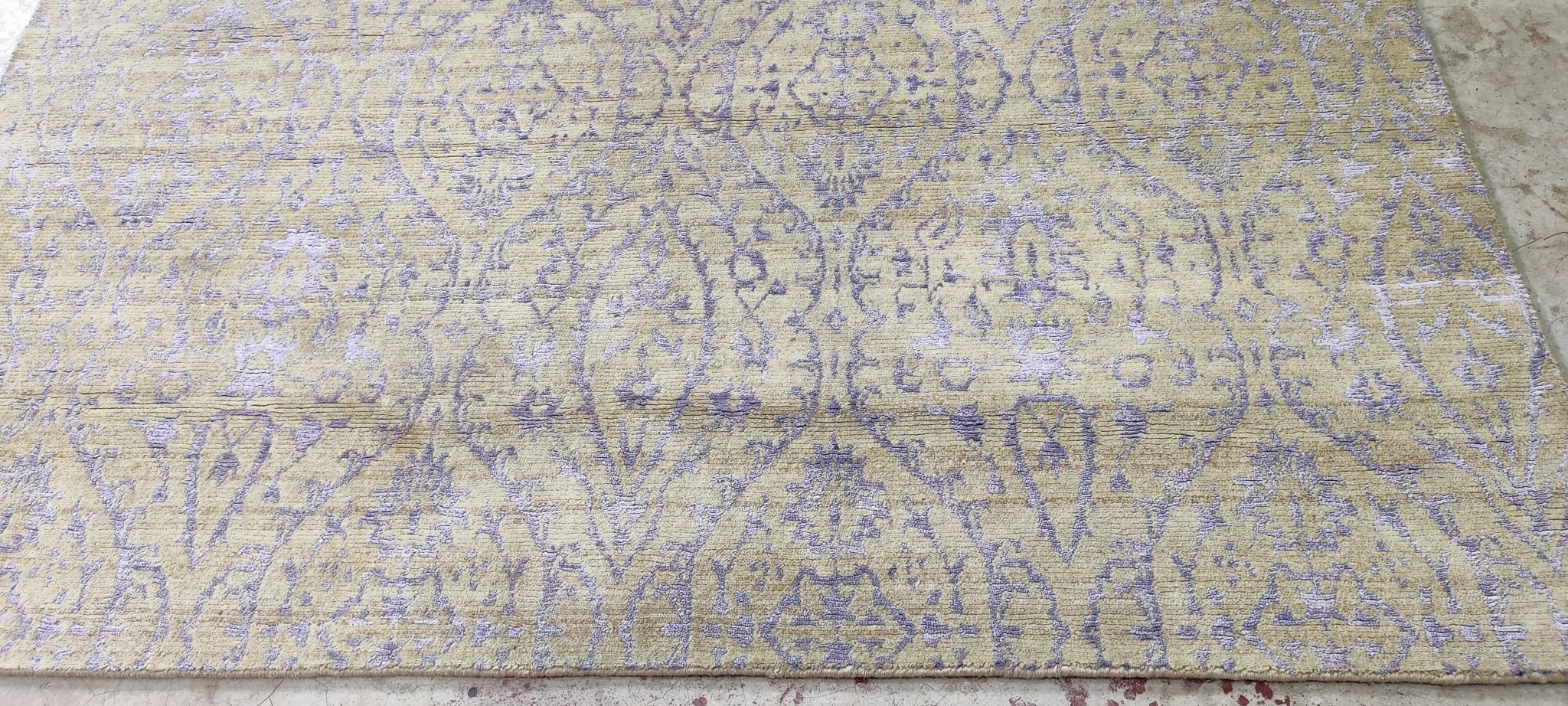 Michael Hurst Hand-Knotted Gold and Purple IKAT Rug 5.9x8.9 | Banana Manor Rug Company