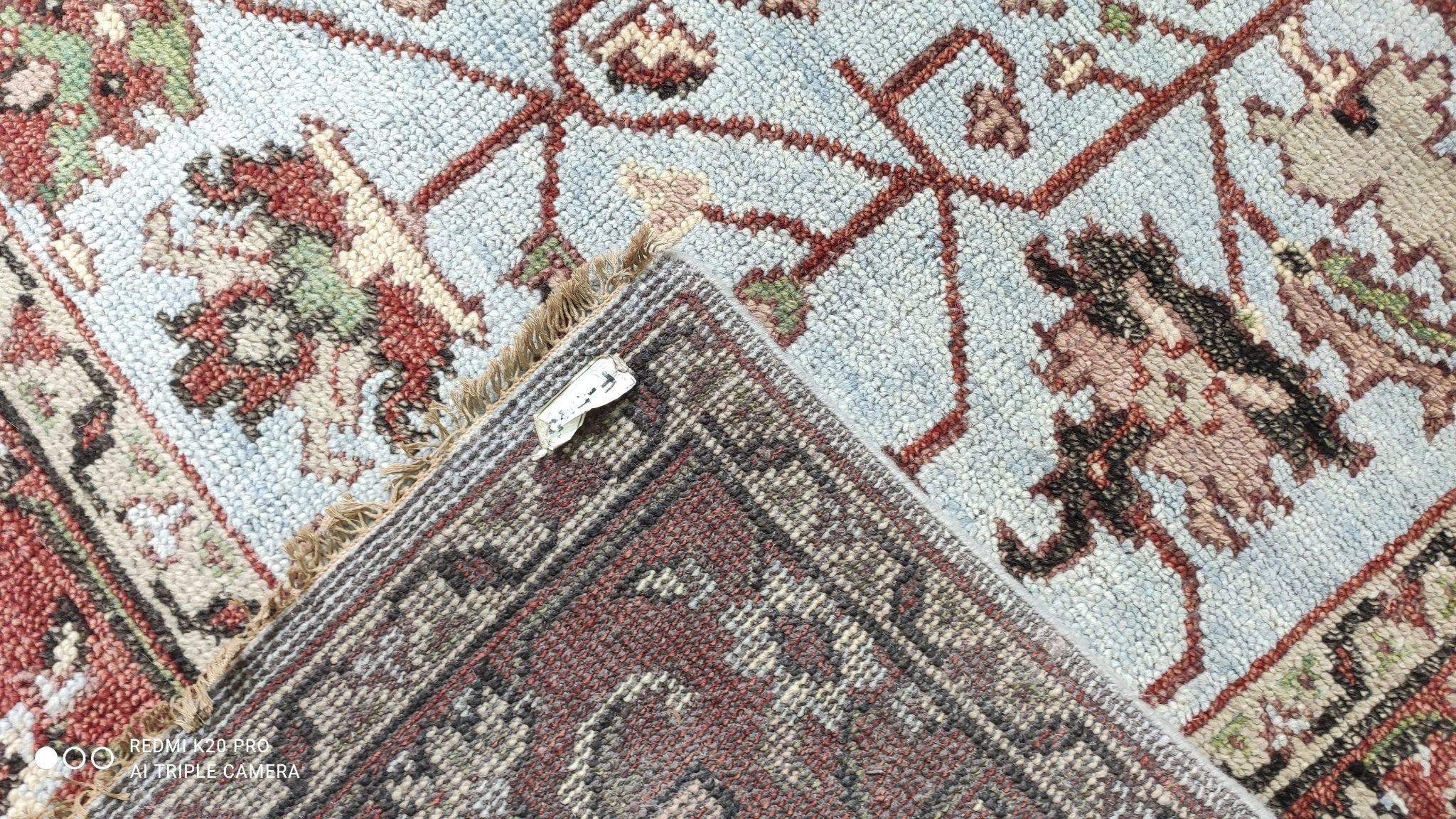 Michelle 7.9x10 Light Blue and Rust Hand-Knotted Oushak Rug | Banana Manor Rug Factory Outlet