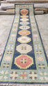 Michelle Pfeiffer 2.9x9.9 Blue and Light Blue Hand-Knotted Oushak Runner | Banana Manor Rug Company