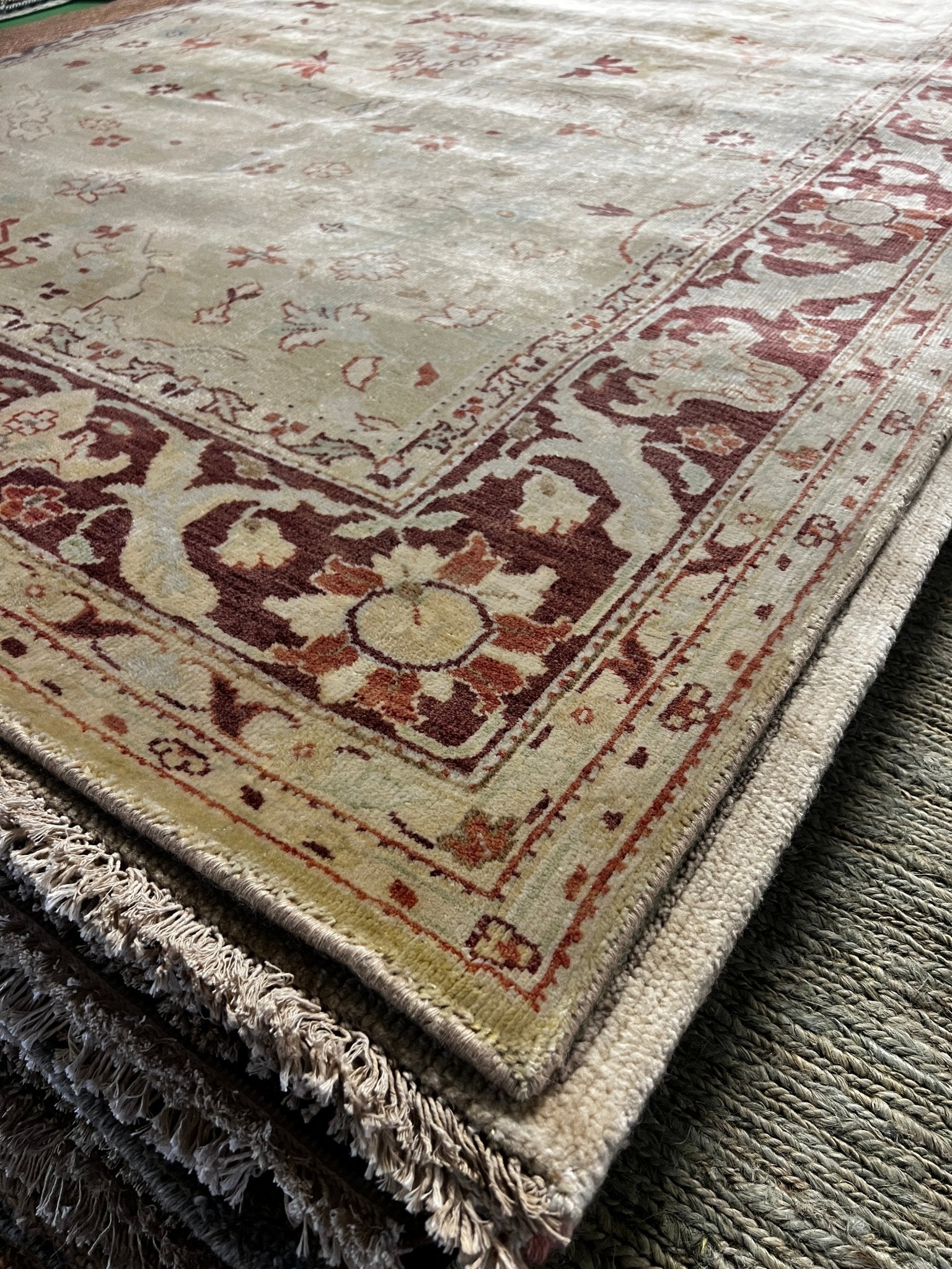 Michelle Pfeiffer 6.6x9 Tan and Rust Hand-Knotted Kashan Rug | Banana Manor Rug Company