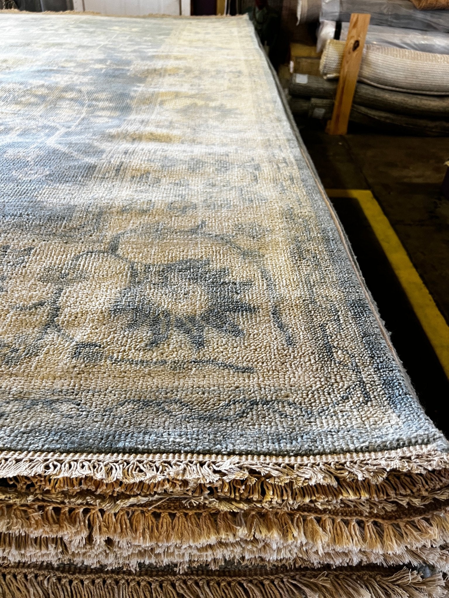 Michelle Phillips 9.3x11.9 Hand-Knotted Blue & Beige Oushak | Banana Manor Rug Factory Outlet