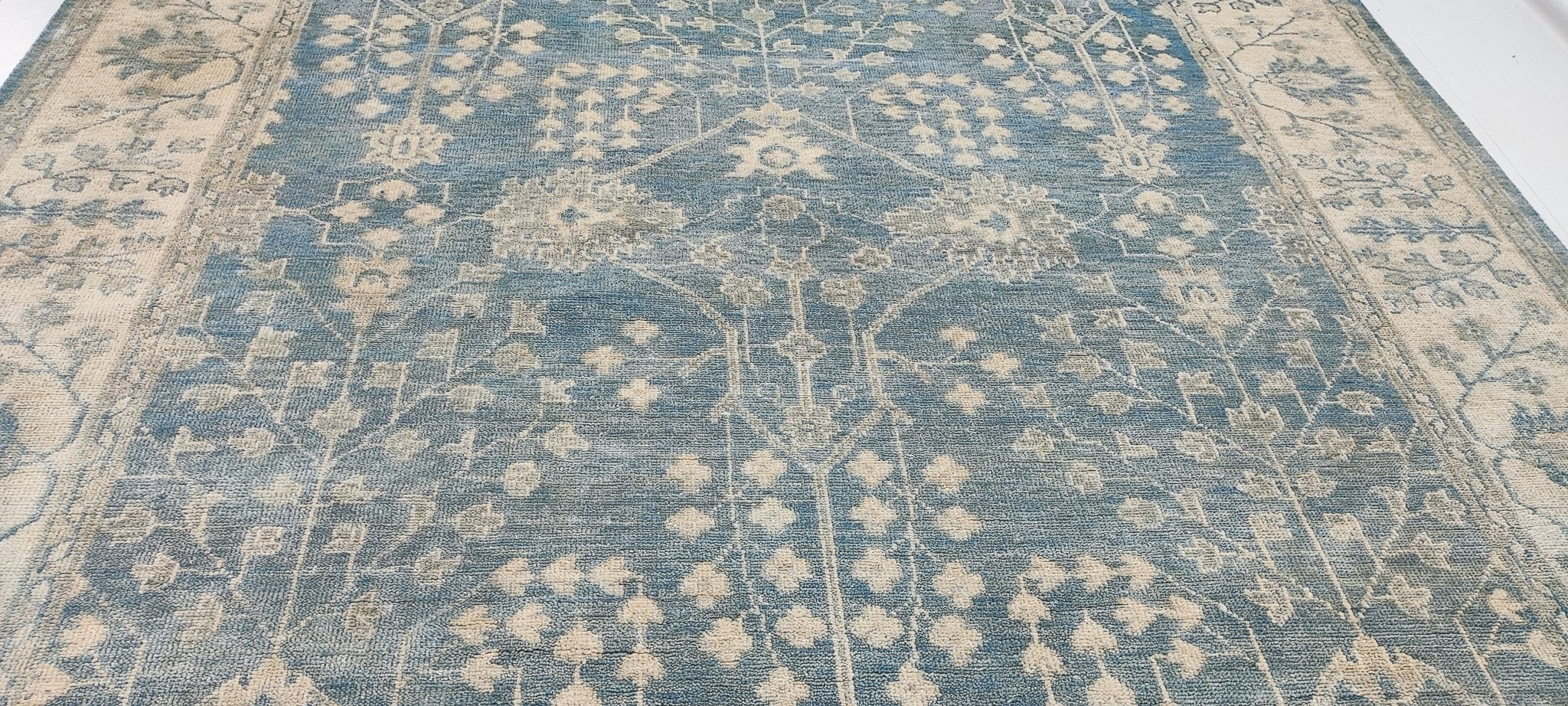 Michelle Phillips 9.3x11.9 Hand-Knotted Blue & Beige Oushak | Banana Manor Rug Factory Outlet