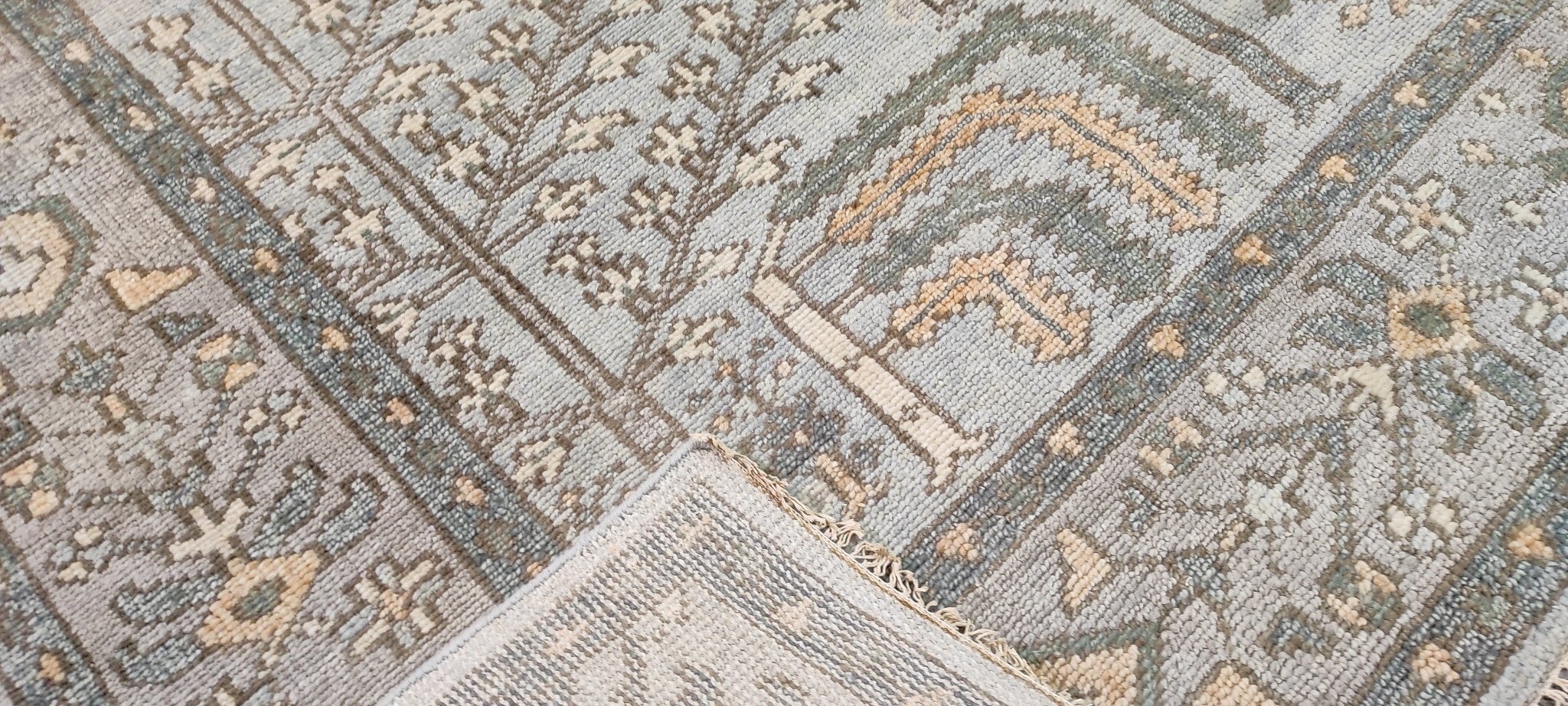 Michelle Ruben Grey and Tan Hand-Knotted Oushak Rug 8x10 | Banana Manor Rug Company