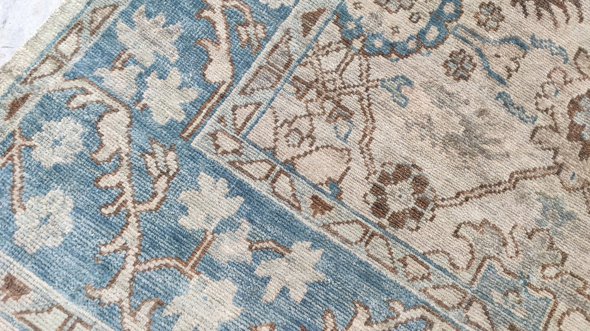 Milan 12x15 Beige and Blue Hand-Knotted Oushak Rug | Banana Manor Rug Company