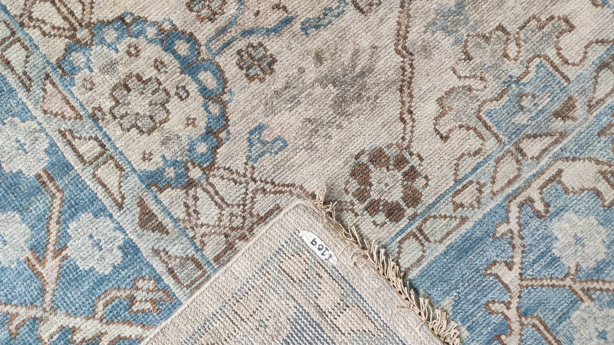 Milan 12x15 Beige and Blue Hand-Knotted Oushak Rug | Banana Manor Rug Company