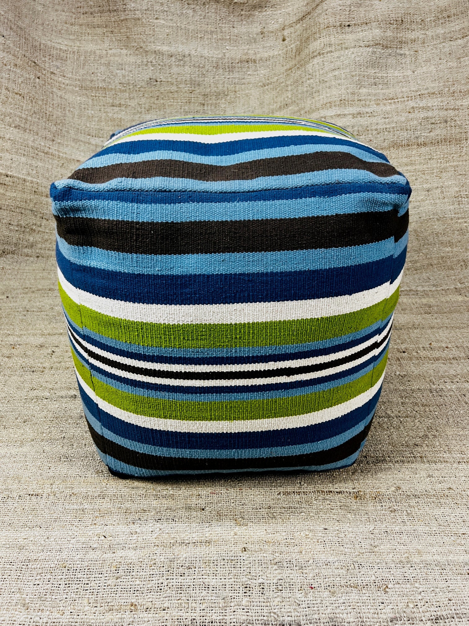 Miles Green and Blue Striped Pouffe | Banana Manor Rug Company