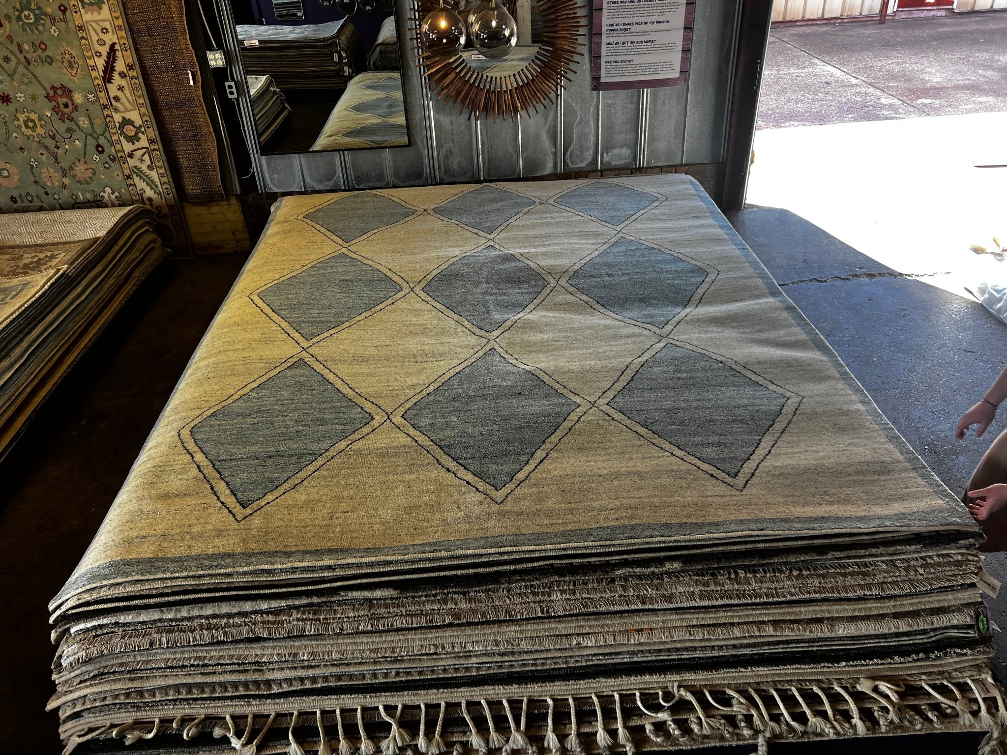 Millian 9.3x11.9 Hand-Knotted Light Blue & Beige Modern | Banana Manor Rug Factory Outlet