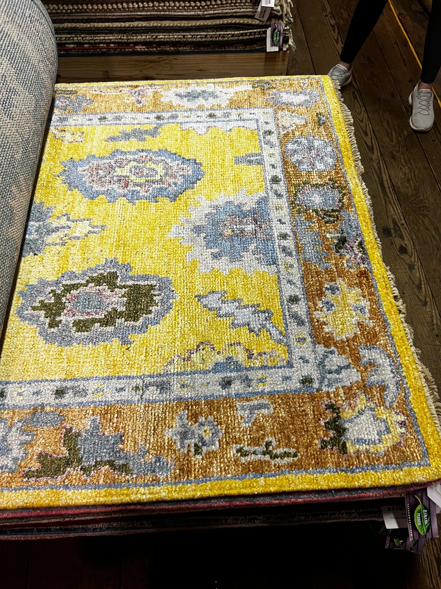 Mirabella 4x6 Yellow and Rust Hand-Knotted Bamboo Silk Oushak Rug | Banana Manor Rug Factory Outlet