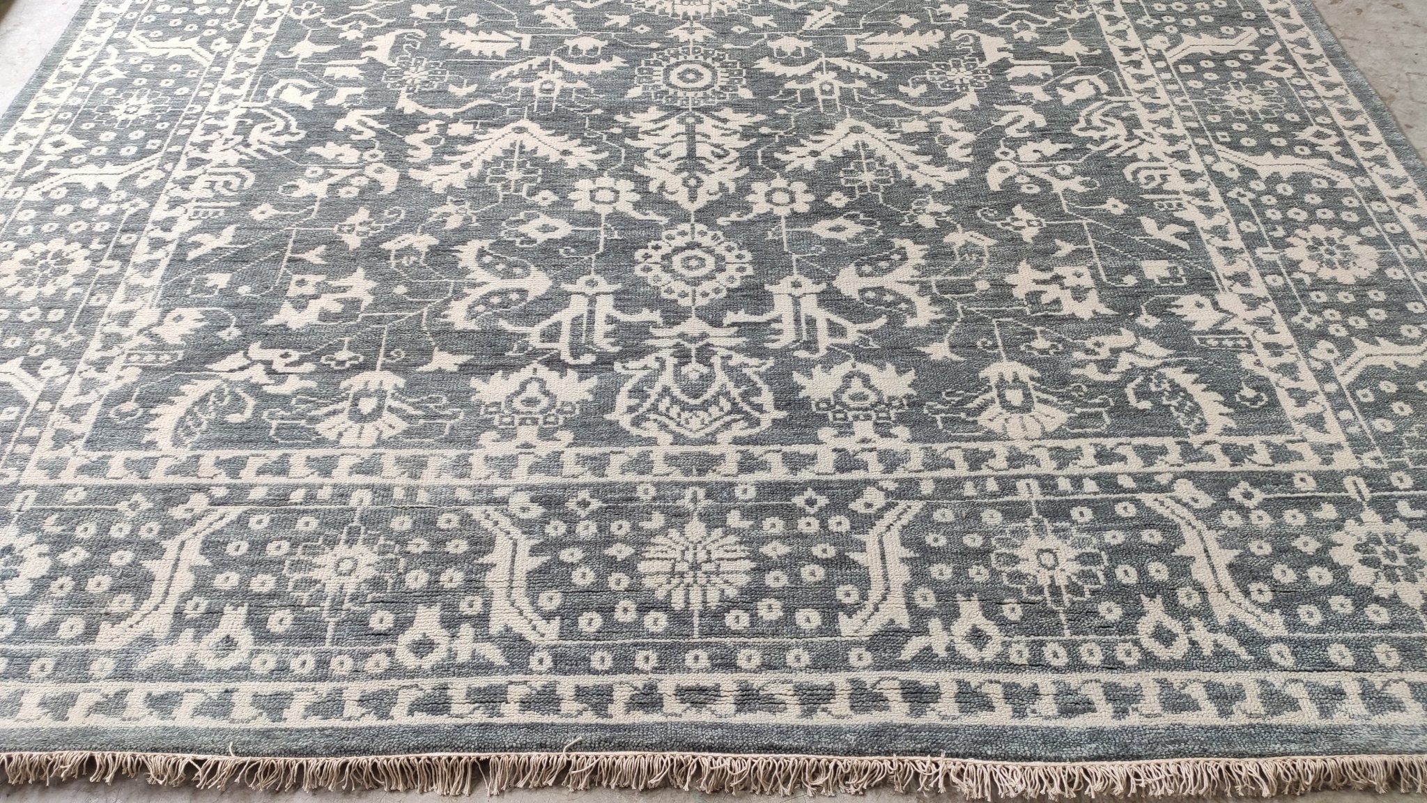 Miriel 9x11.9 Grey and Ivory Hand-Knotted Oushak Rug | Banana Manor Rug Company