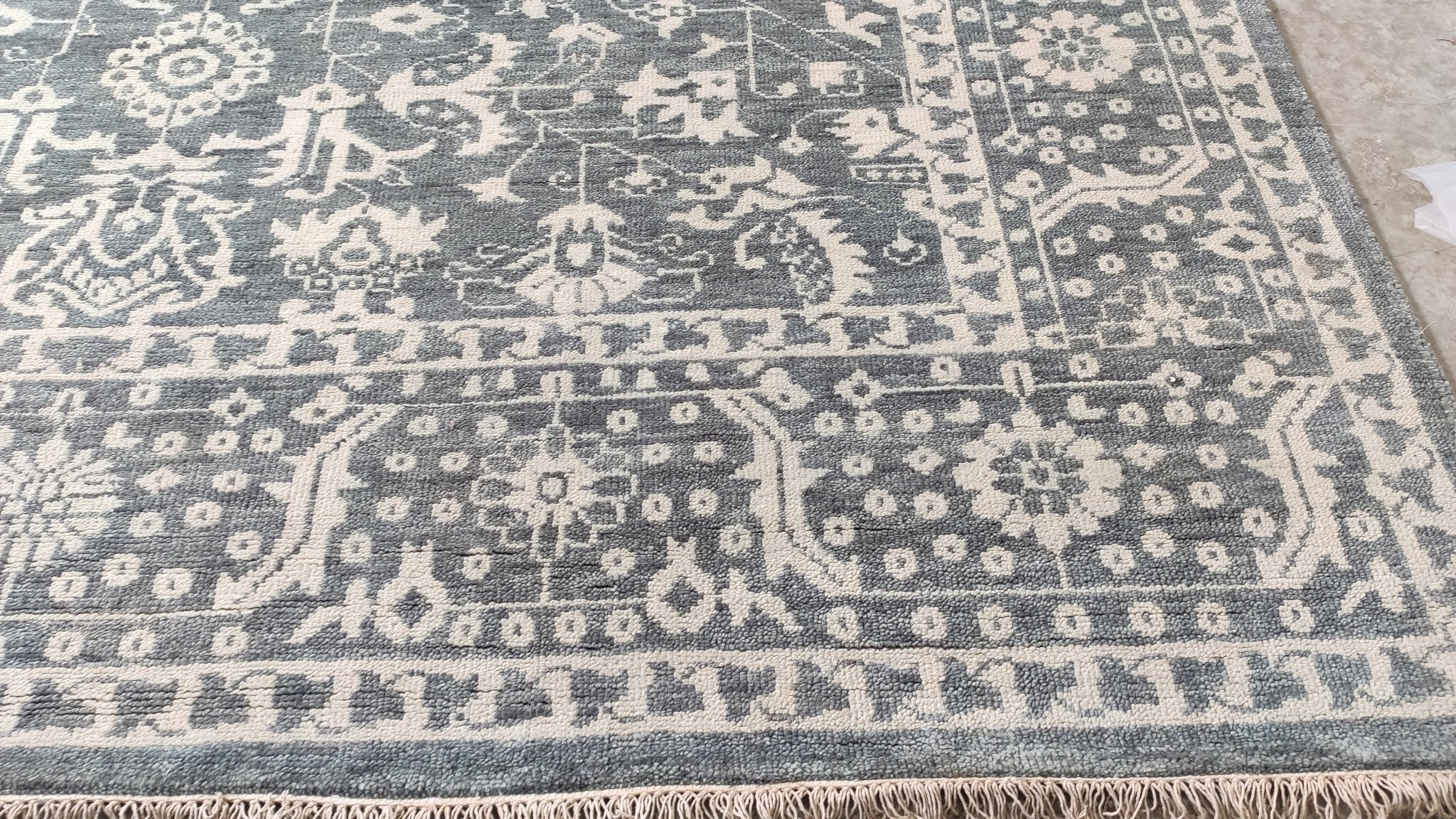 Miriel 9x11.9 Grey and Ivory Hand-Knotted Oushak Rug | Banana Manor Rug Company