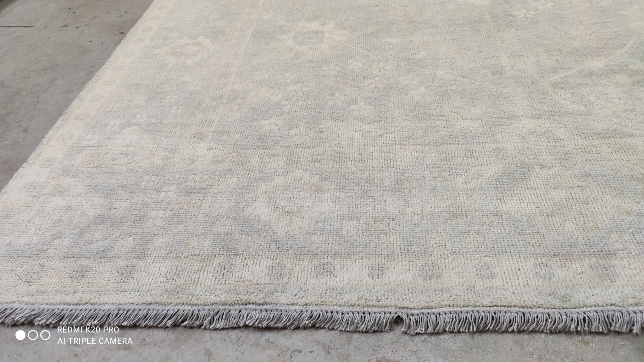 Modern Scarlett O'Hara Washed White & Blue Oushak | Banana Manor Rug Company