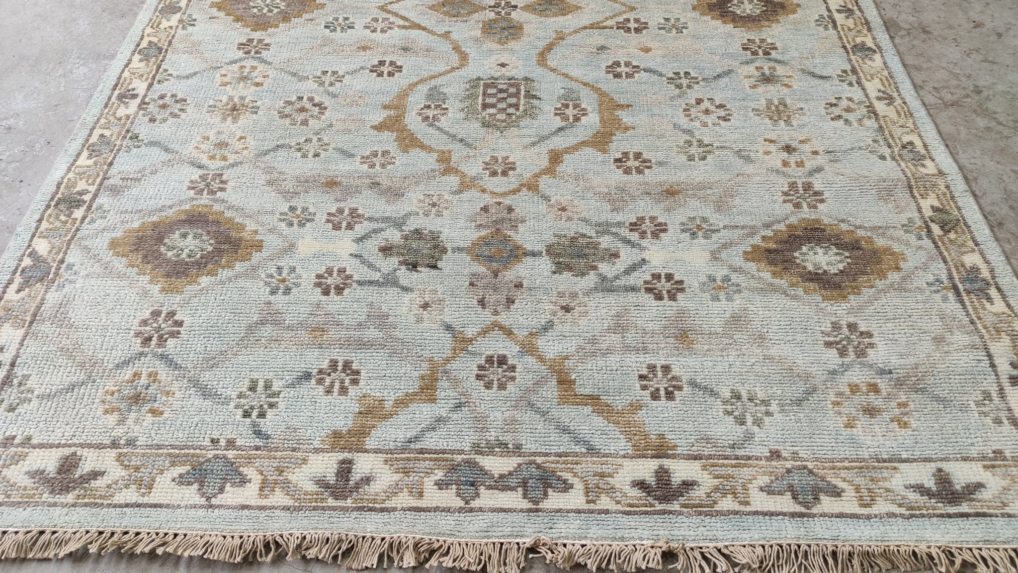 Moira Rose 6x8.9 Aqua Hand-Knotted Oushak Rug | Banana Manor Rug Company