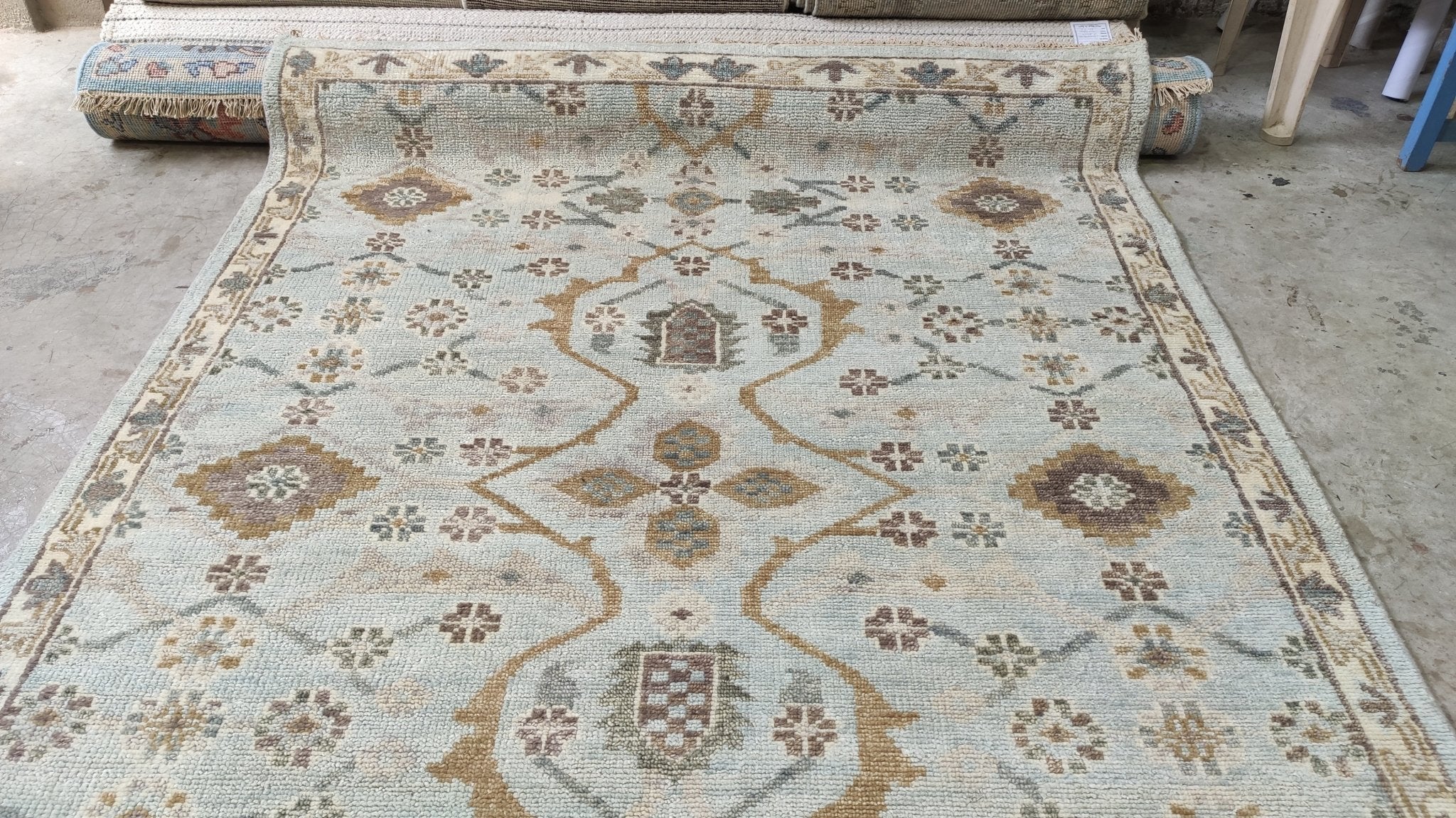 Moira Rose 6x8.9 Aqua Hand-Knotted Oushak Rug | Banana Manor Rug Company