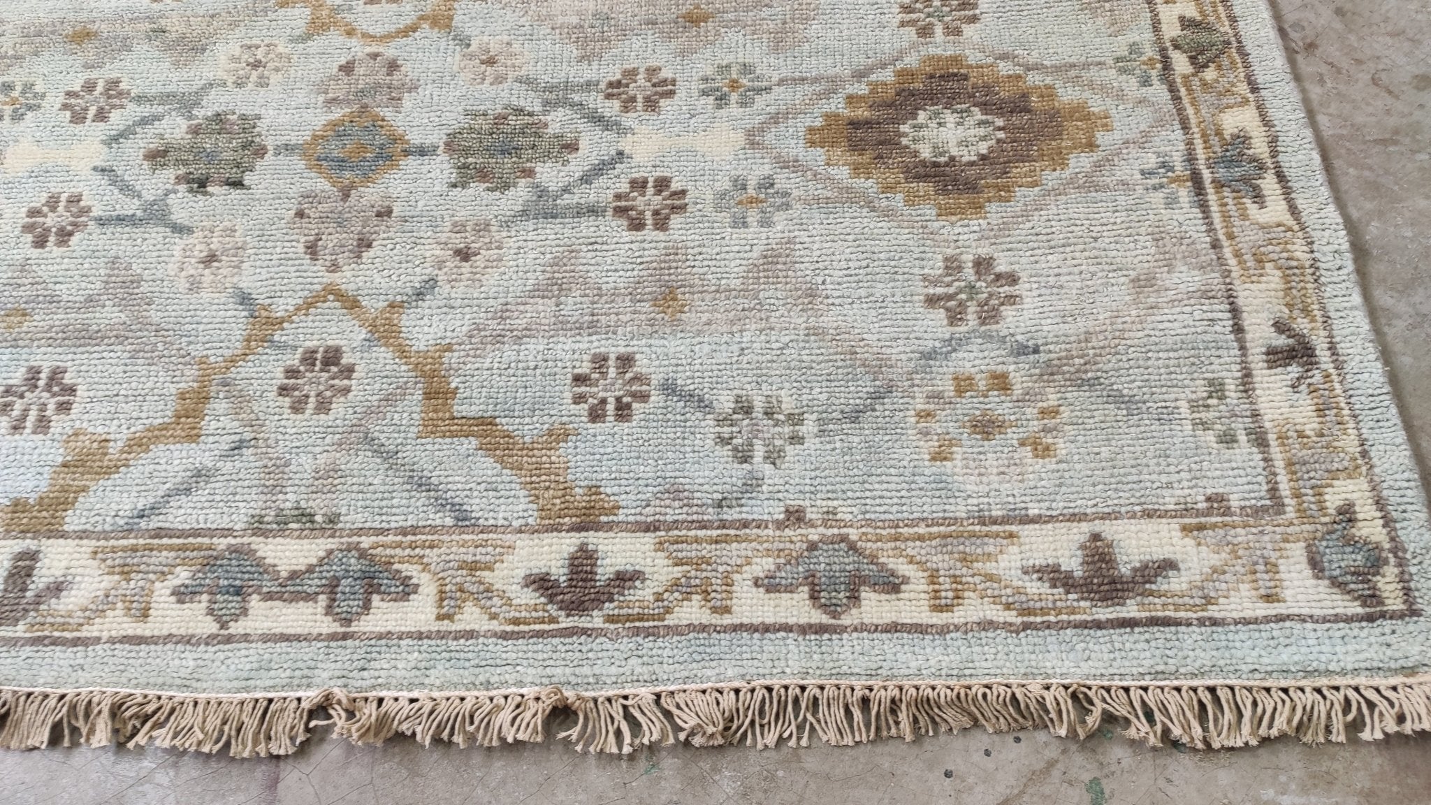 Moira Rose 6x8.9 Aqua Hand-Knotted Oushak Rug | Banana Manor Rug Company