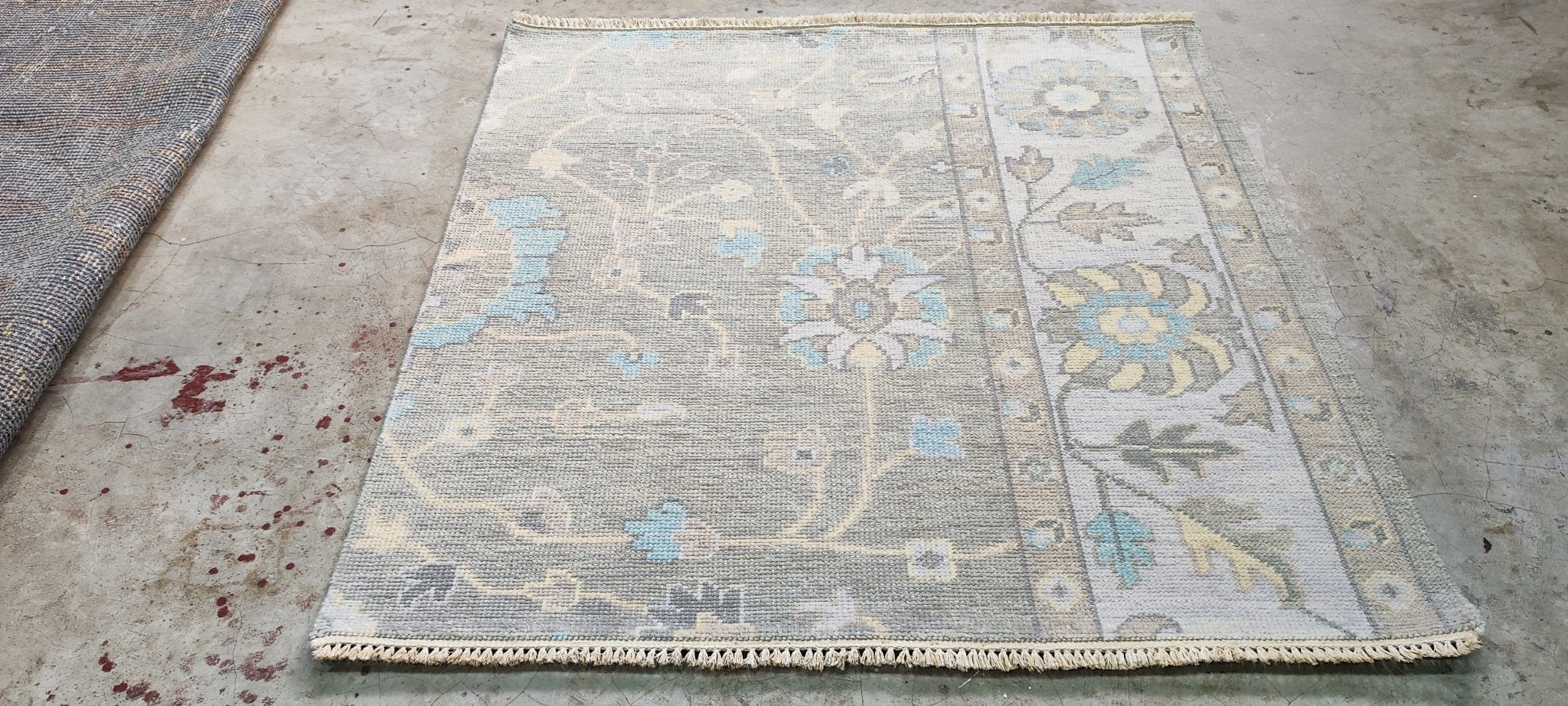 Molly Van Amburgh Grey and Silver Hand-Knotted Oushak Rug 4x4 | Banana Manor Rug Factory Outlet