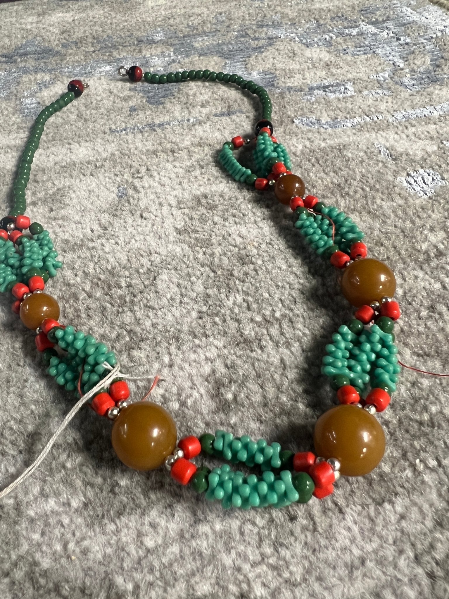 Mona Green and Red Layered Handmade Beaded Necklace | Banana Manor Rug Company
