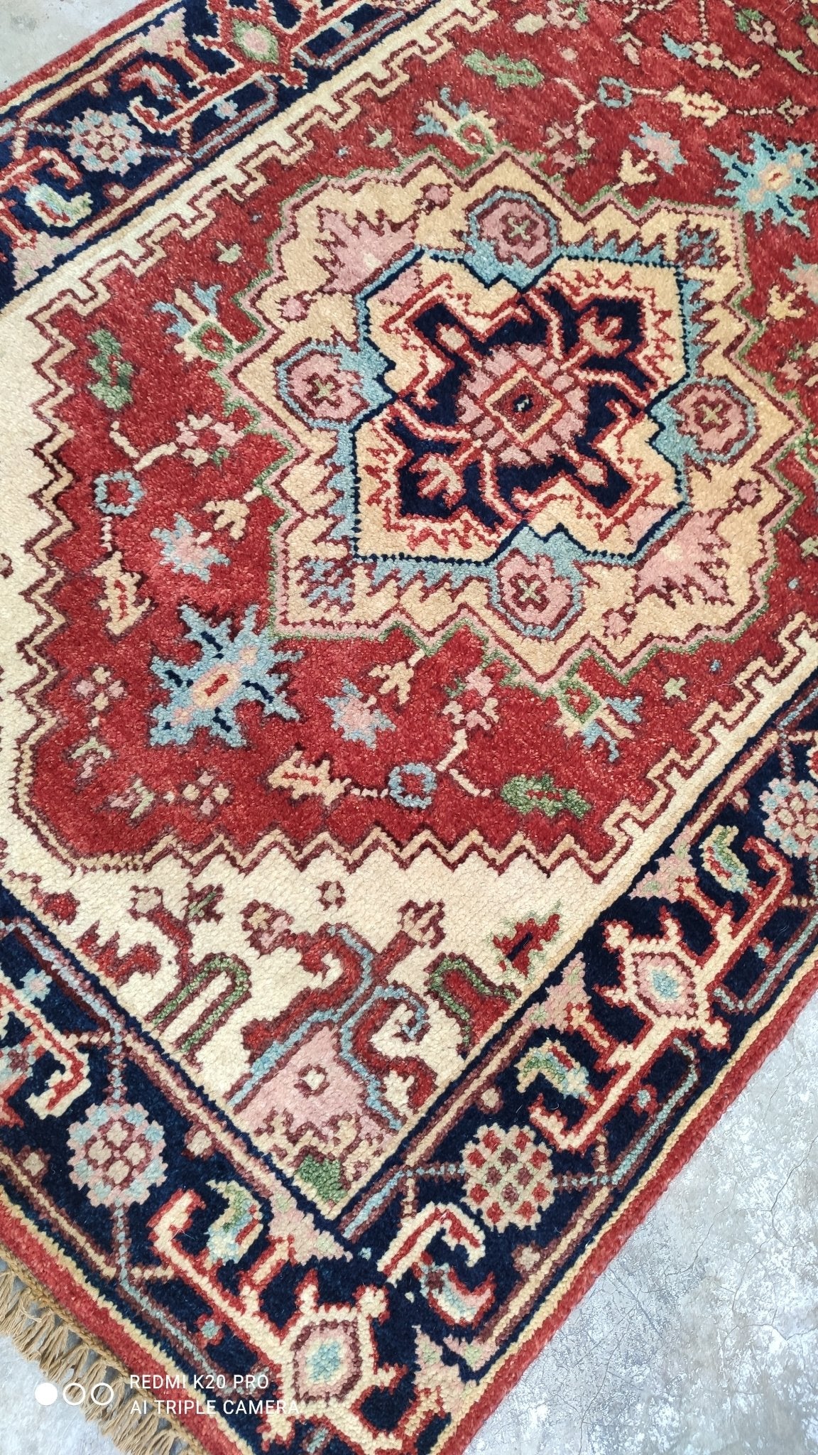 Montgomery 2.6x10 Red and Blue Hand-knotted Serapi Runner | Banana Manor Rug Company