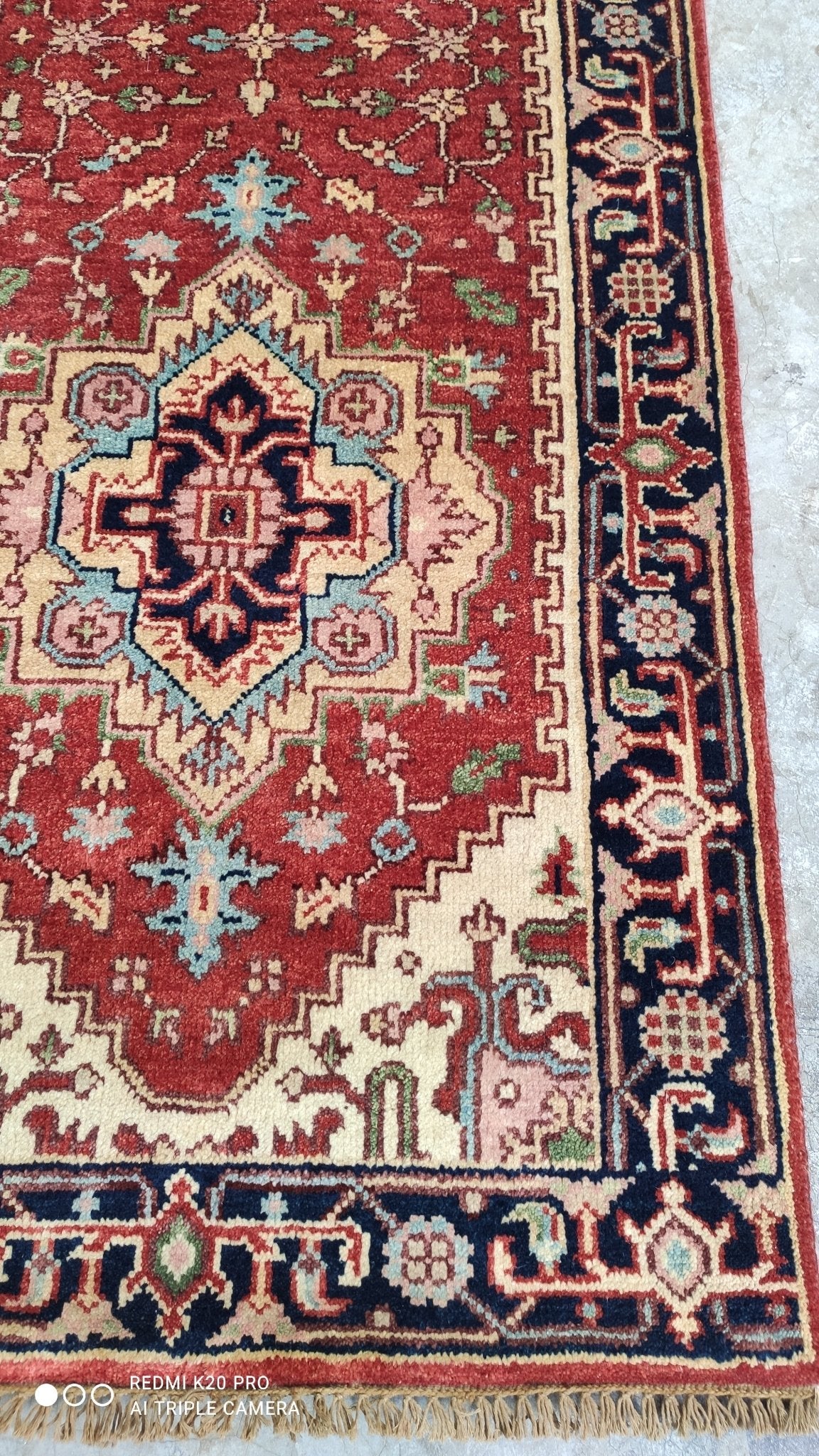 Montgomery 2.6x10 Red and Blue Hand-knotted Serapi Runner | Banana Manor Rug Company