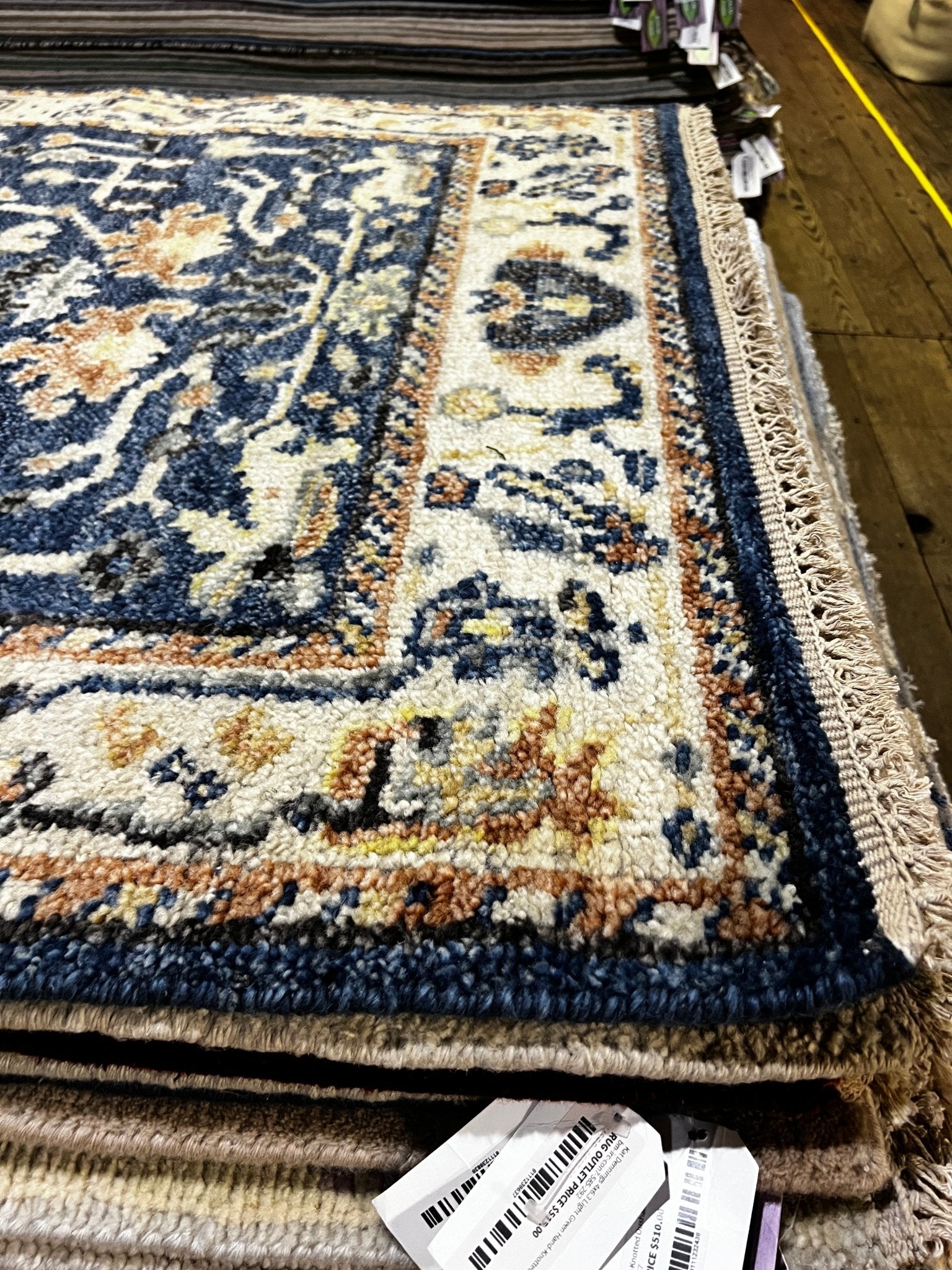 Morgan Fairchild 3.9x6 Hand-Knotted Blue & Beige Oushak | Banana Manor Rug Factory Outlet