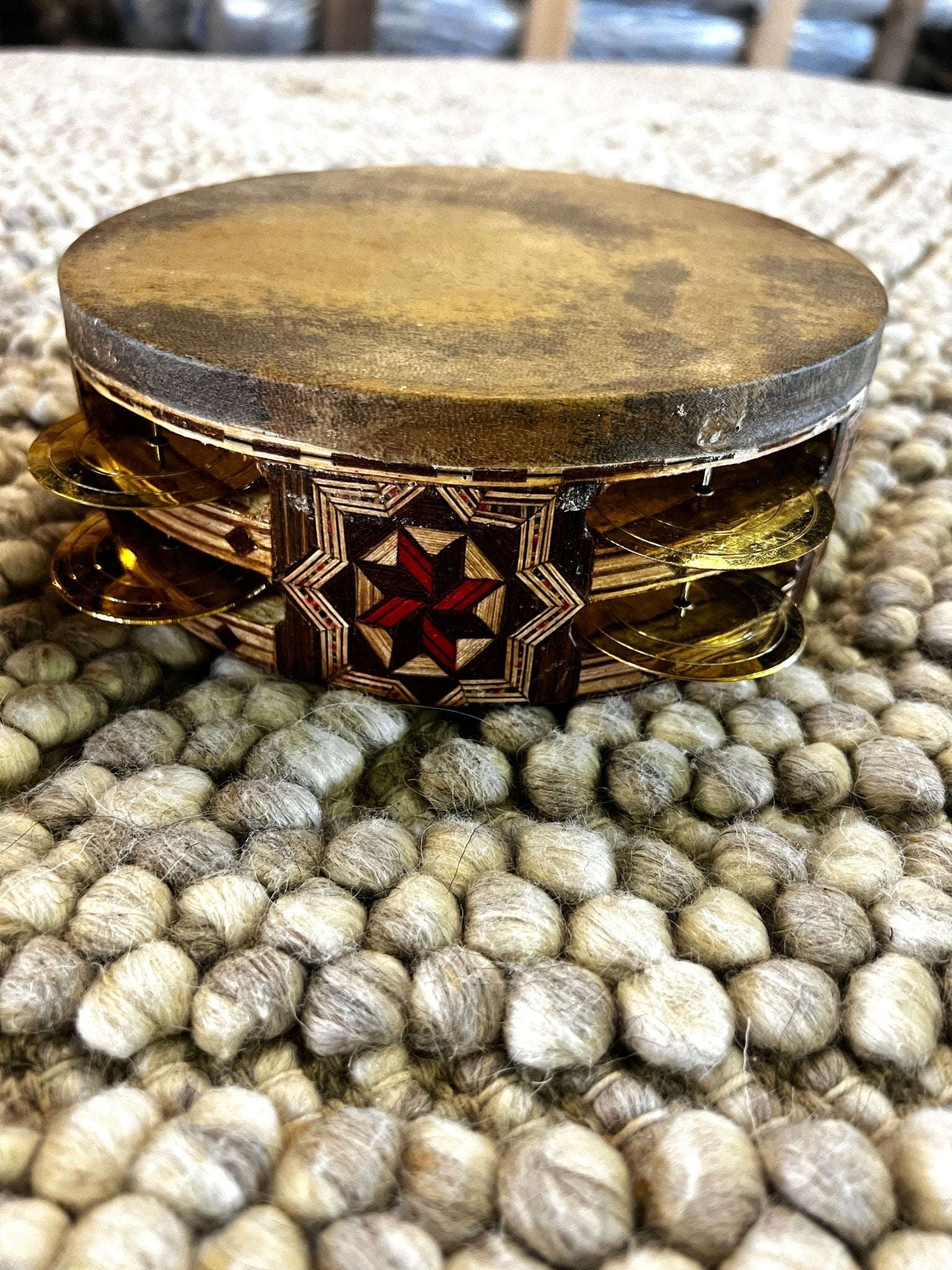 Moroccan Riq Tambourine Red with Camel Skin | Banana Manor Rug Factory Outlet