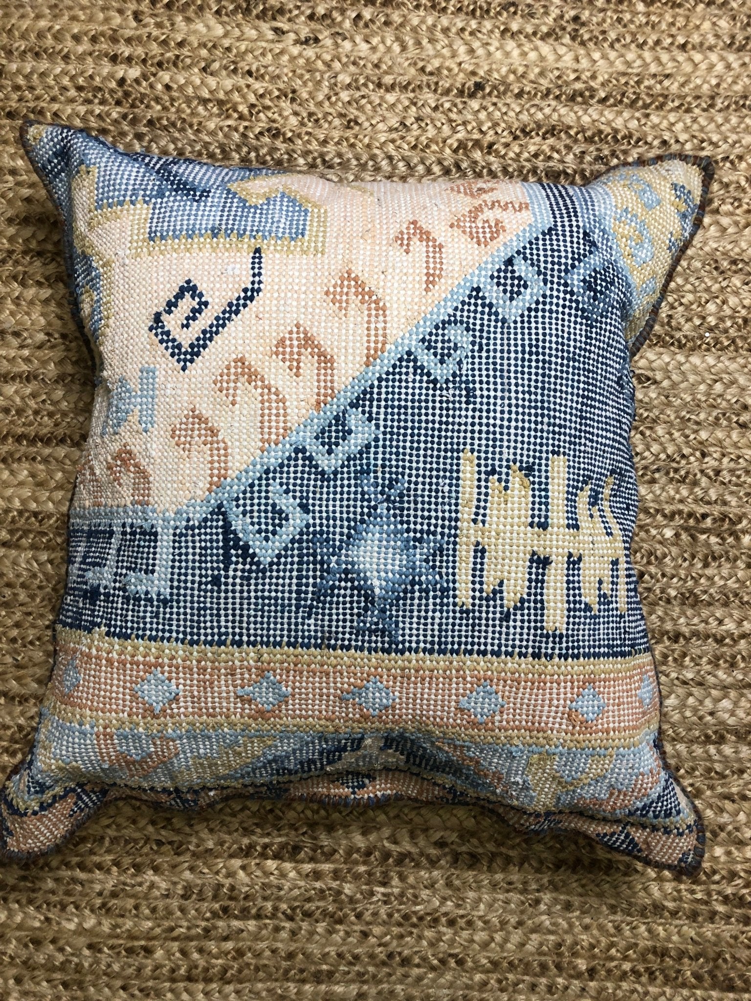 Ms. Bliss Blue, Orange, and Gold Handwoven Pillow | Banana Manor Rug Company
