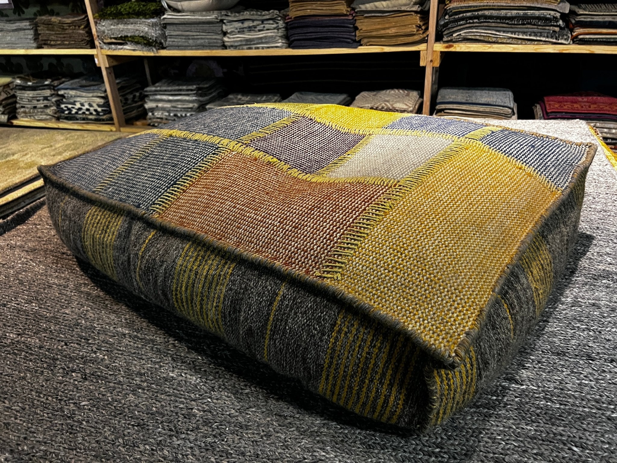 Multi-Colored Handwoven Wool Pouffe | Banana Manor Rug Company