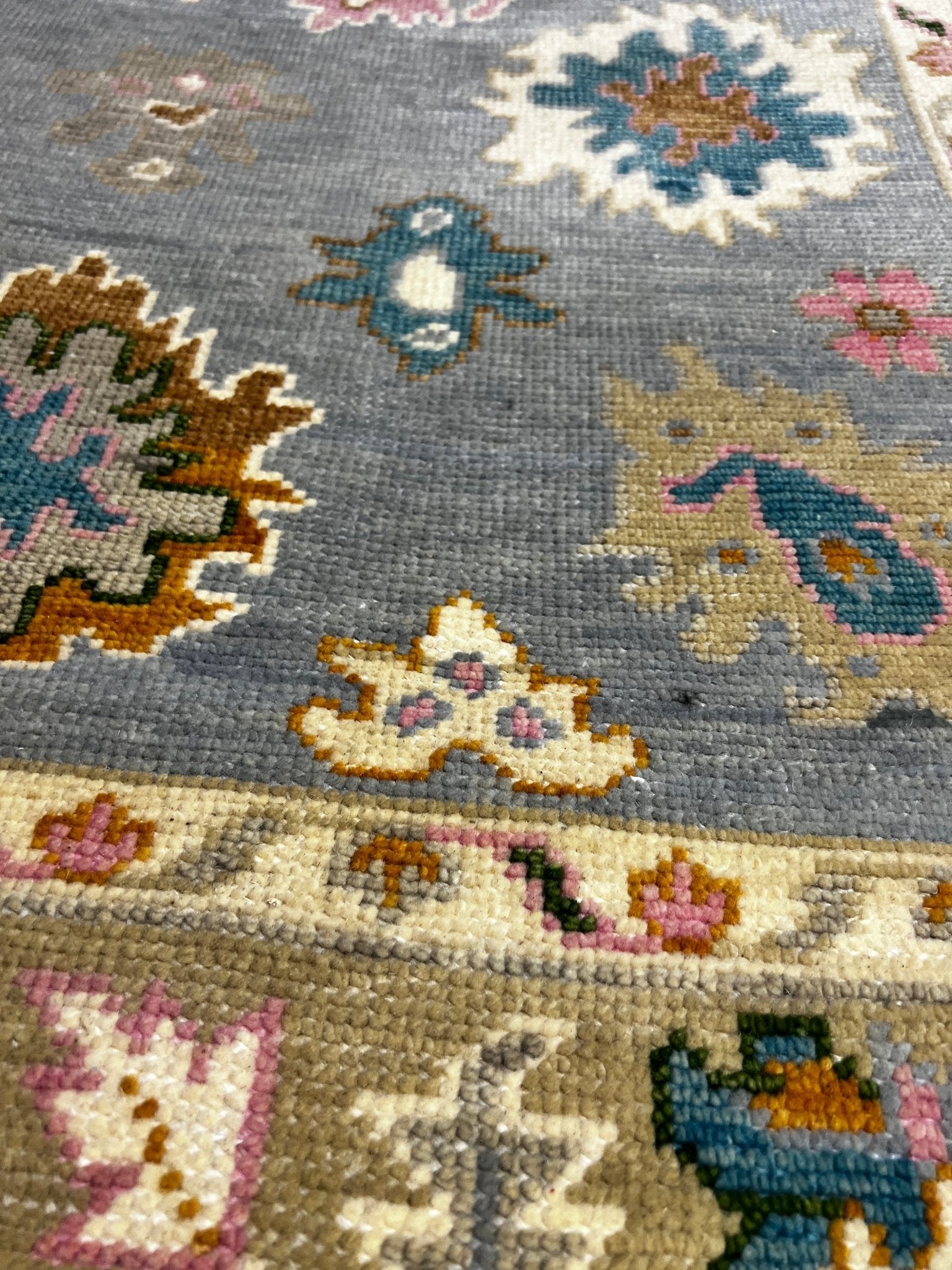 Mystery 5x8 Light Blue and Olive Oushak Rug | Banana Manor Rug Factory Outlet