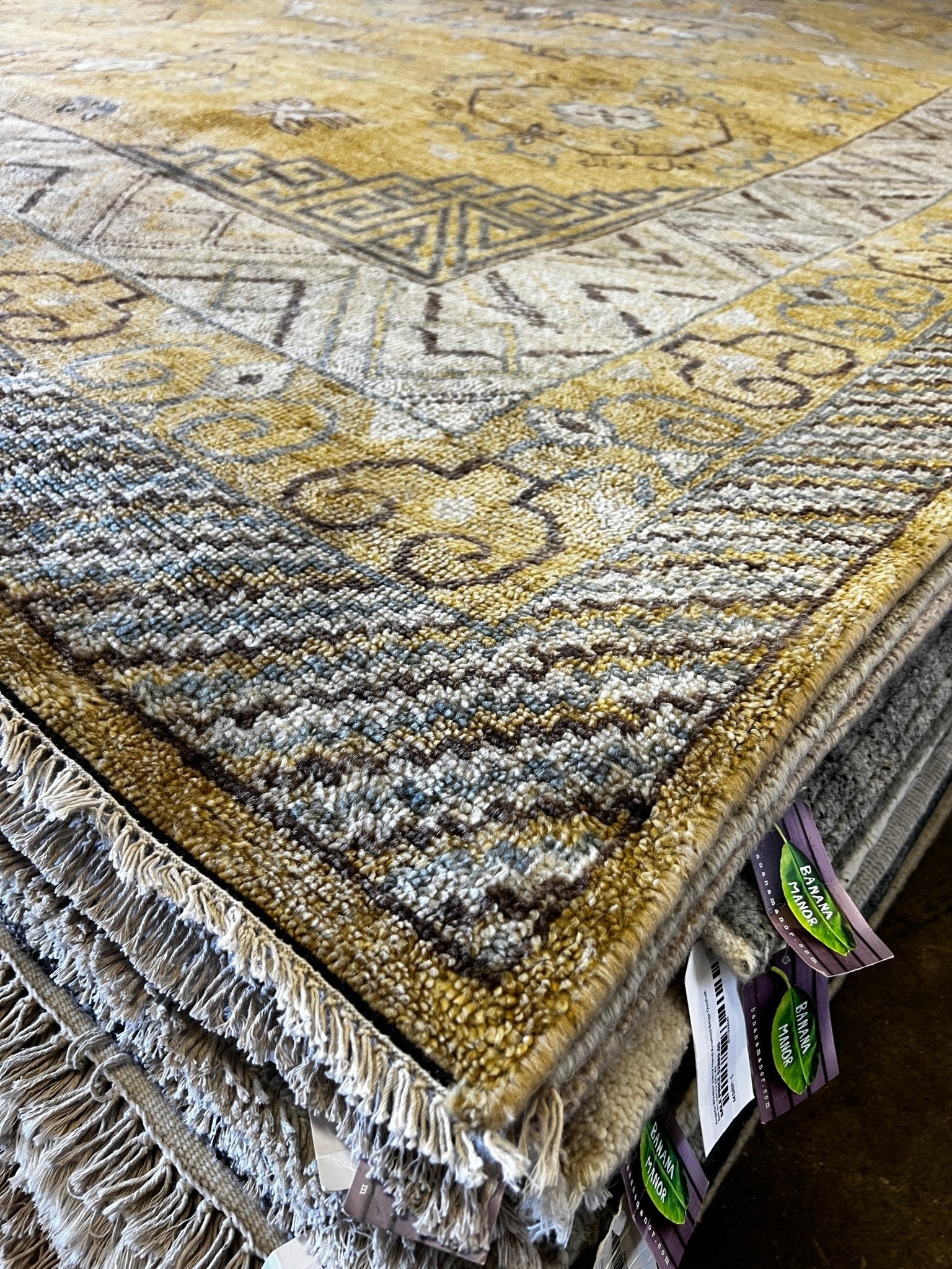 Nadja 10x13.9 Hand-Knotted Gold & Tan Oriental | Banana Manor Rug Factory Outlet